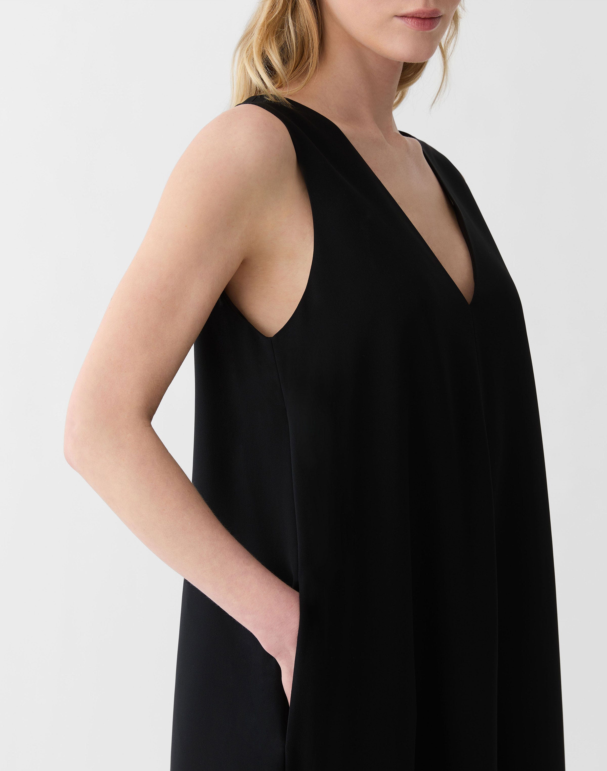 Viscose-Silk Cady V-Neck Gown