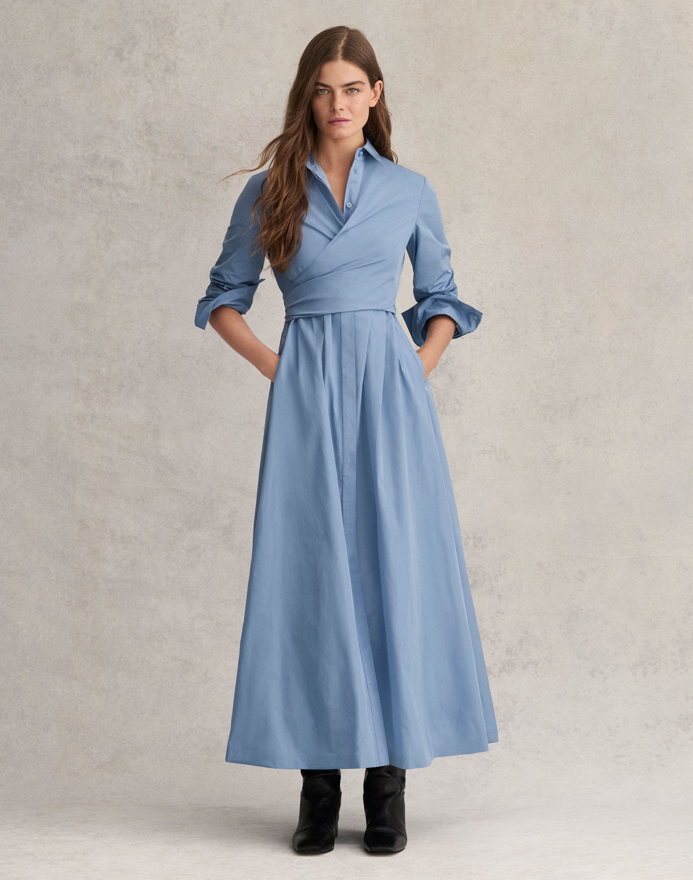 Petite Taffeta Maxi Wrap Shirtdress