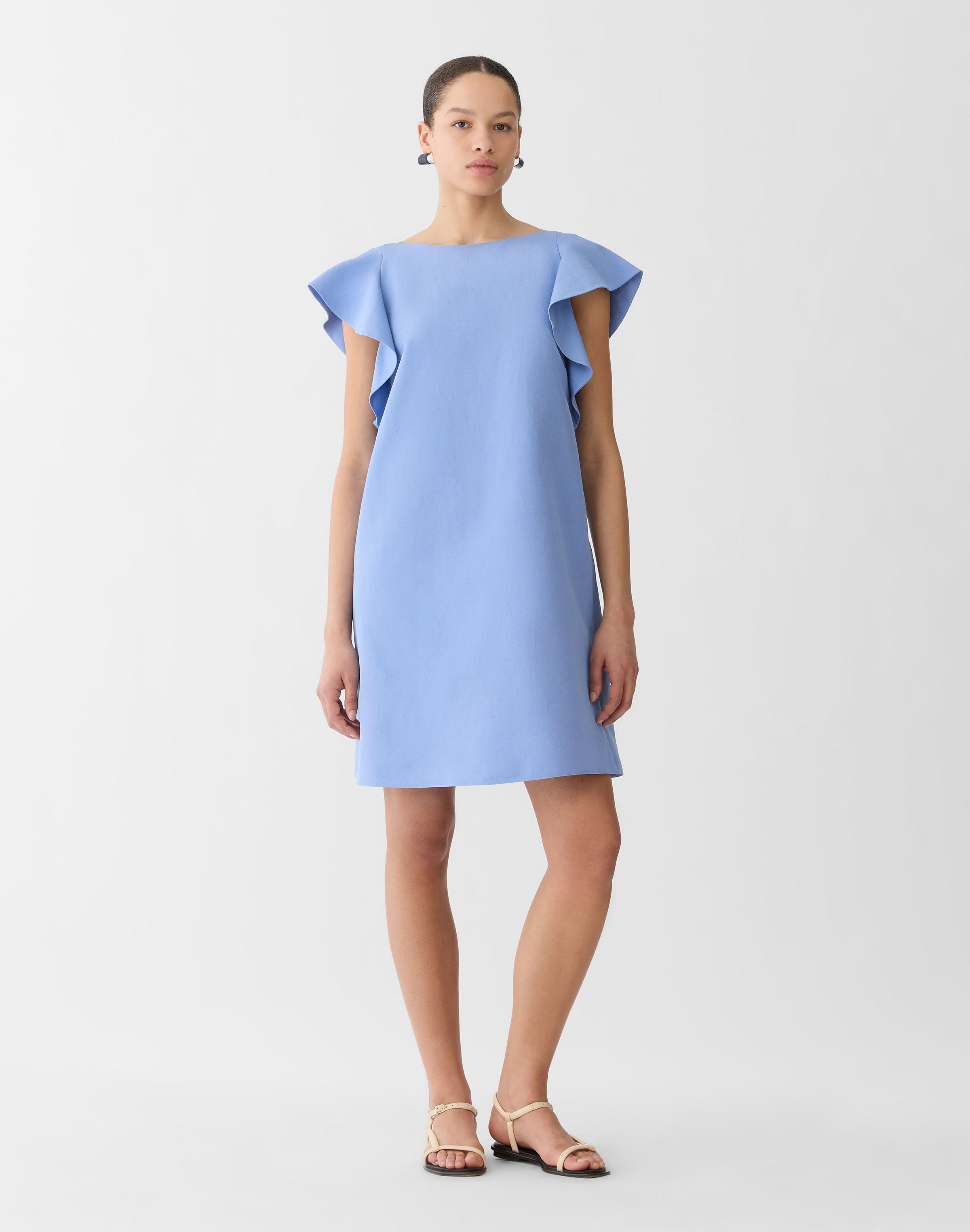 Plus-Size Silk-Linen Flutter Sleeve Dress
