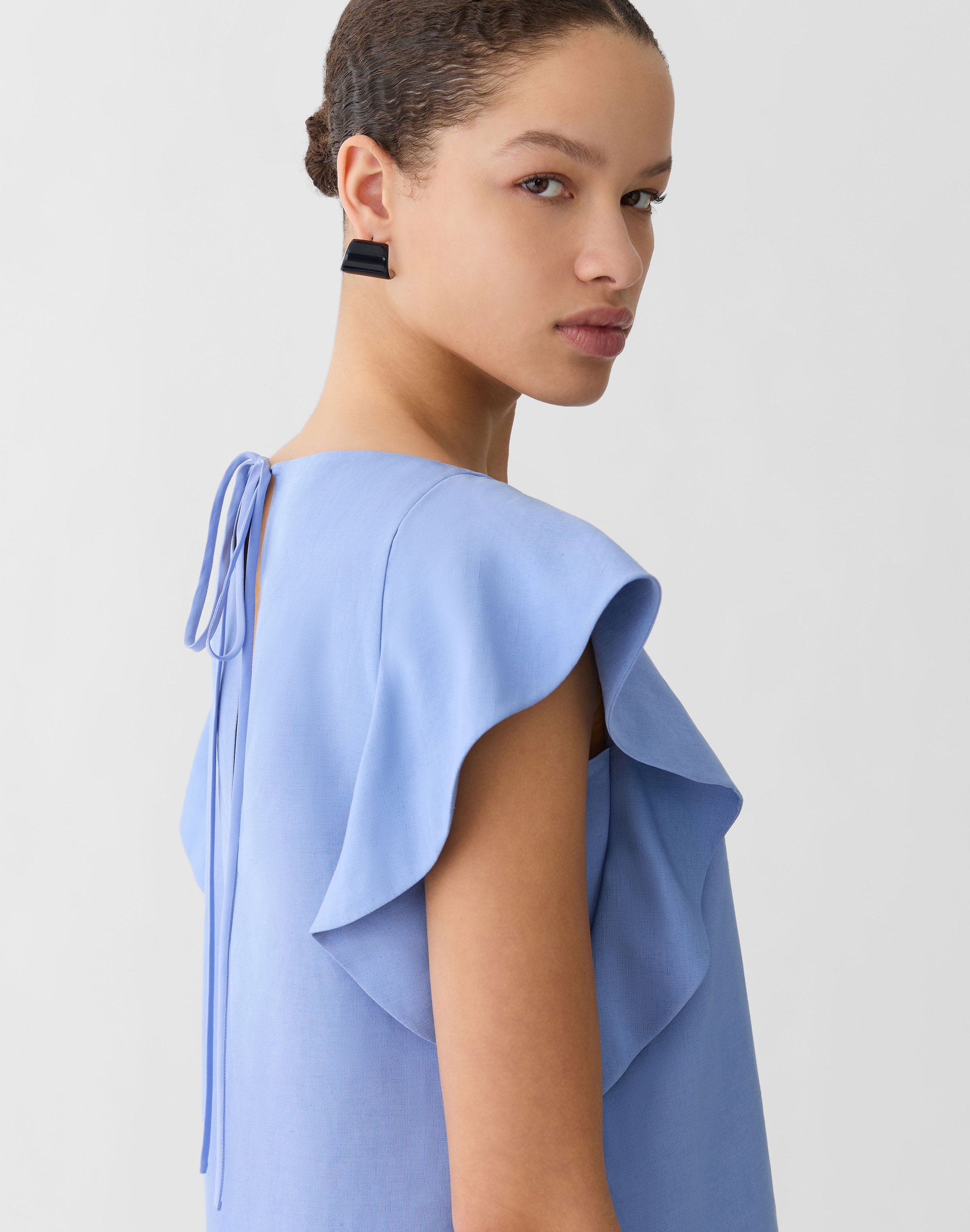 Plus-Size Silk-Linen Flutter Sleeve Dress