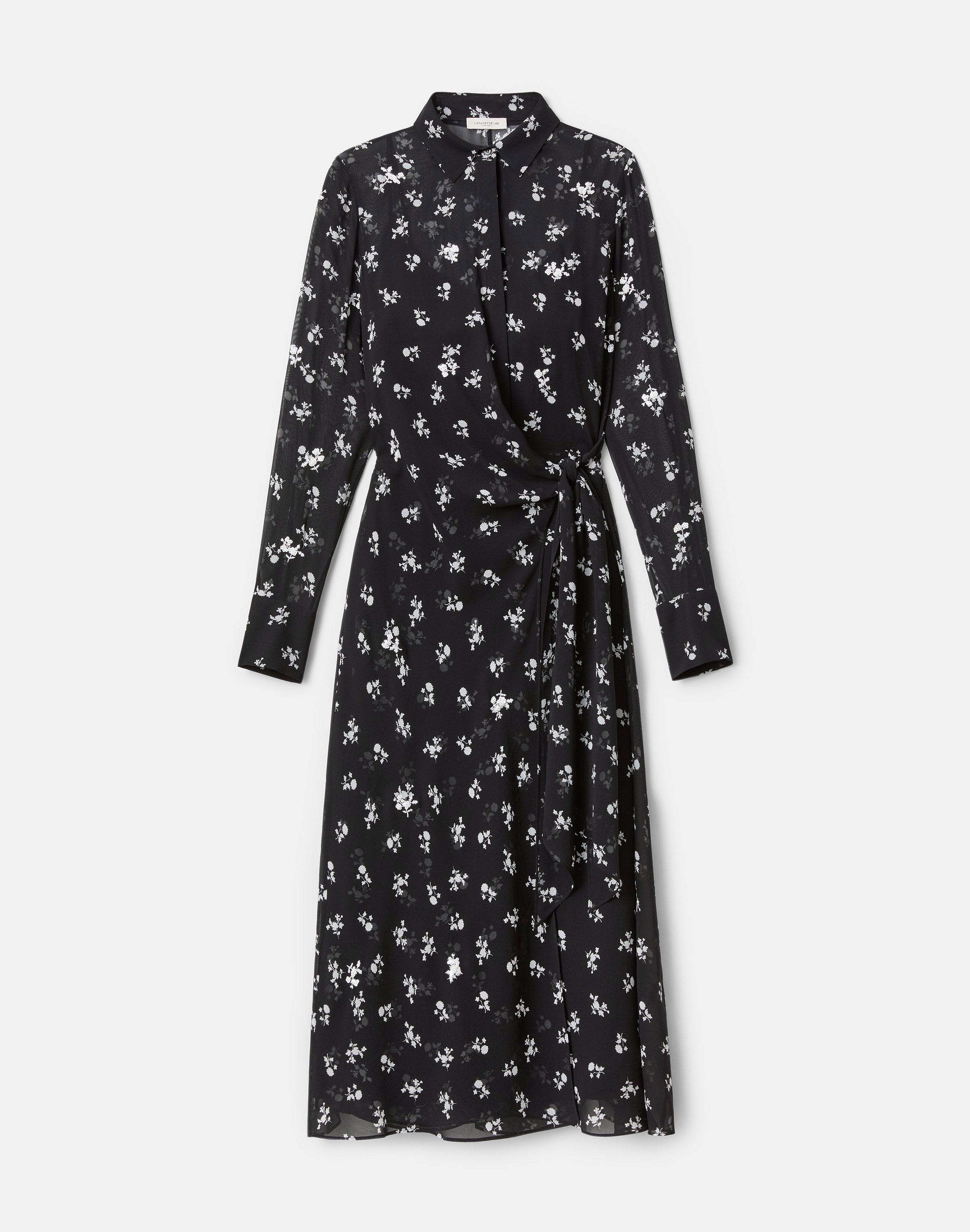 Ditsy Floral Print Silk Georgette Embellished Wrap Dress