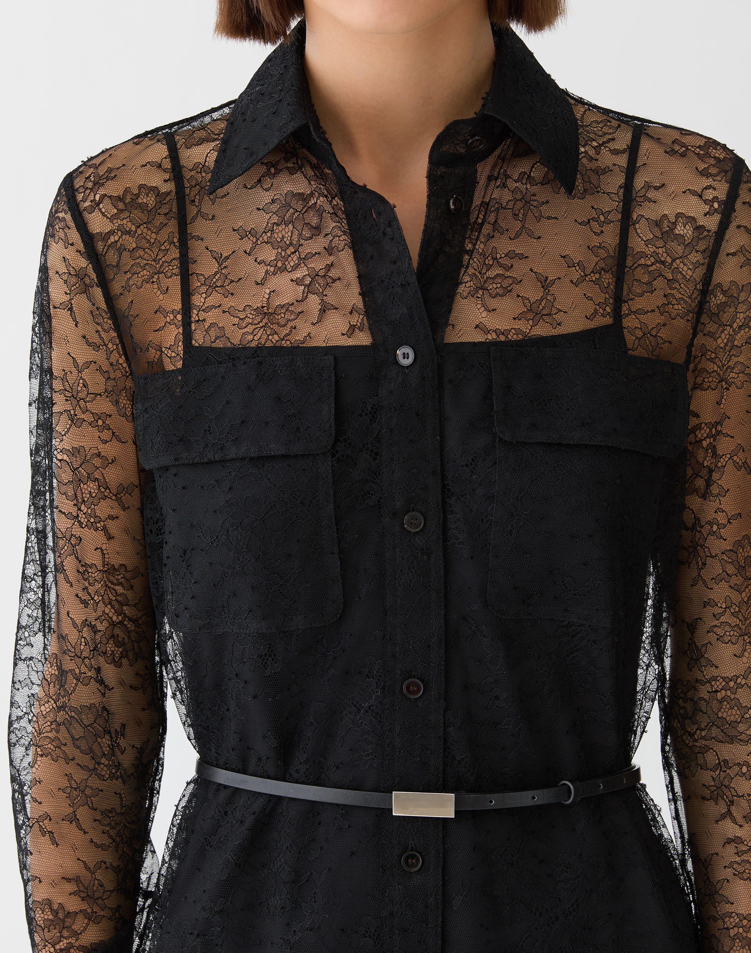 Chantilly Lace Belted Shirtdress