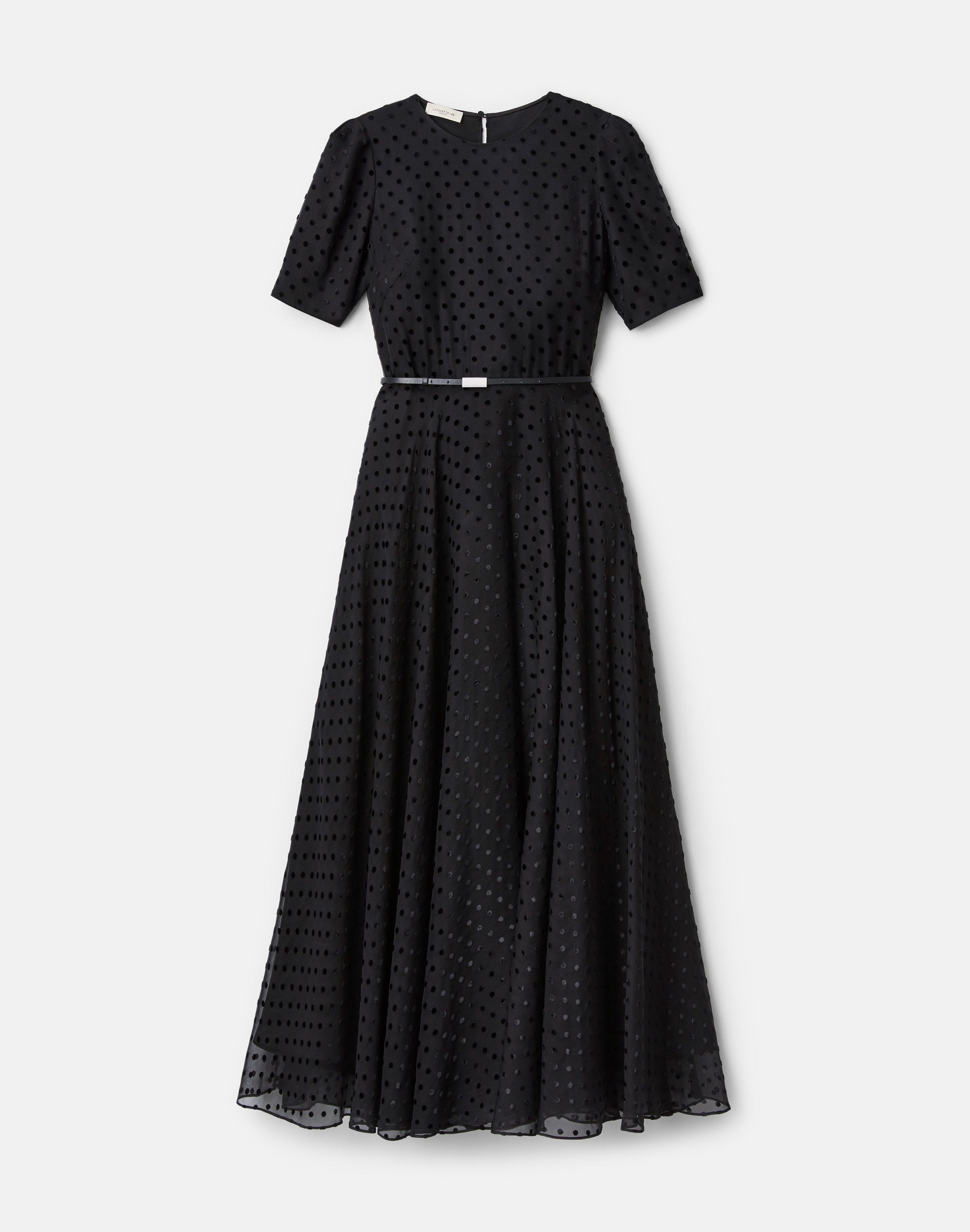 Polka Dot Devoré Belted Dress