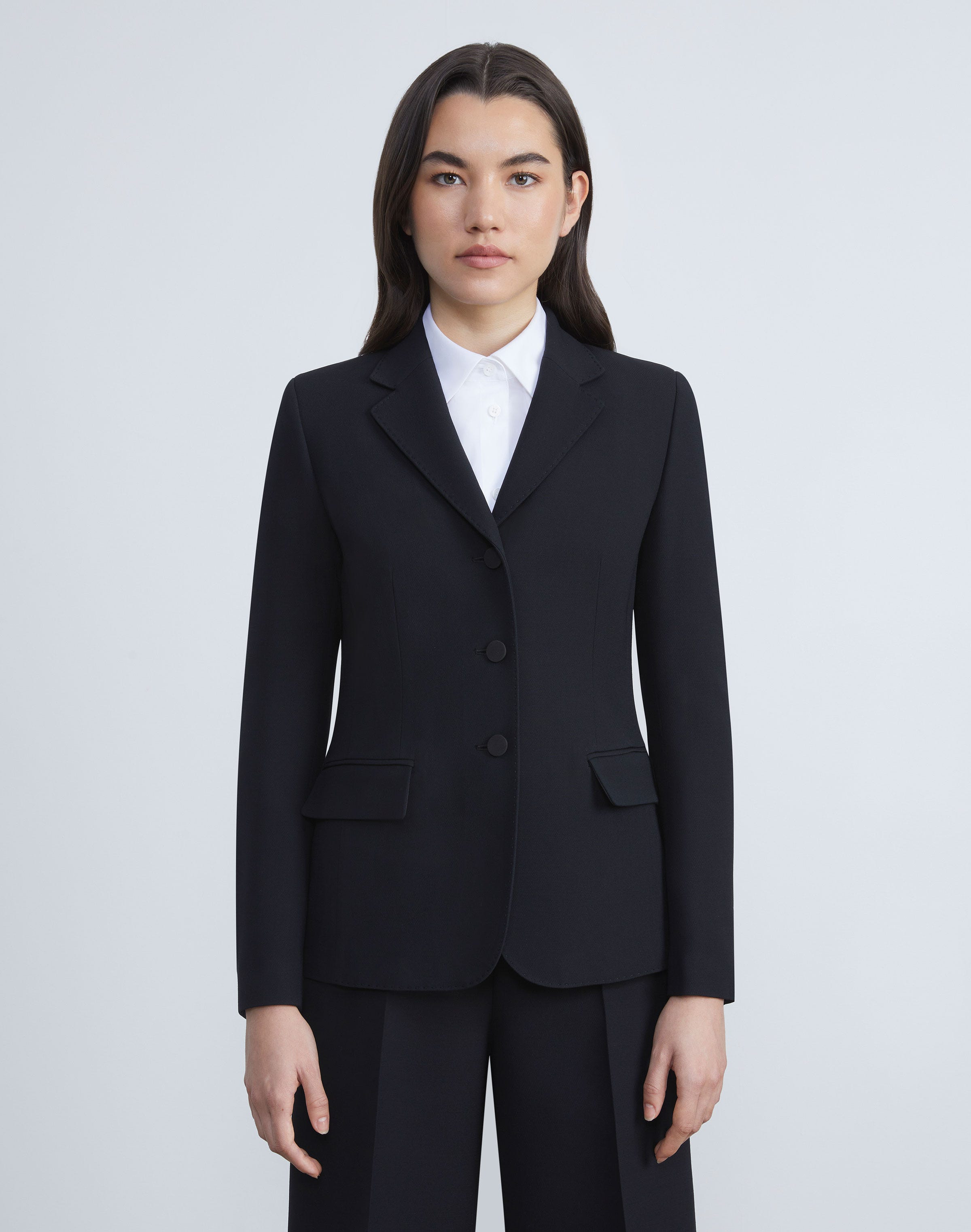 Petite Wool-Silk Crepe Three-Button Academy Blazer