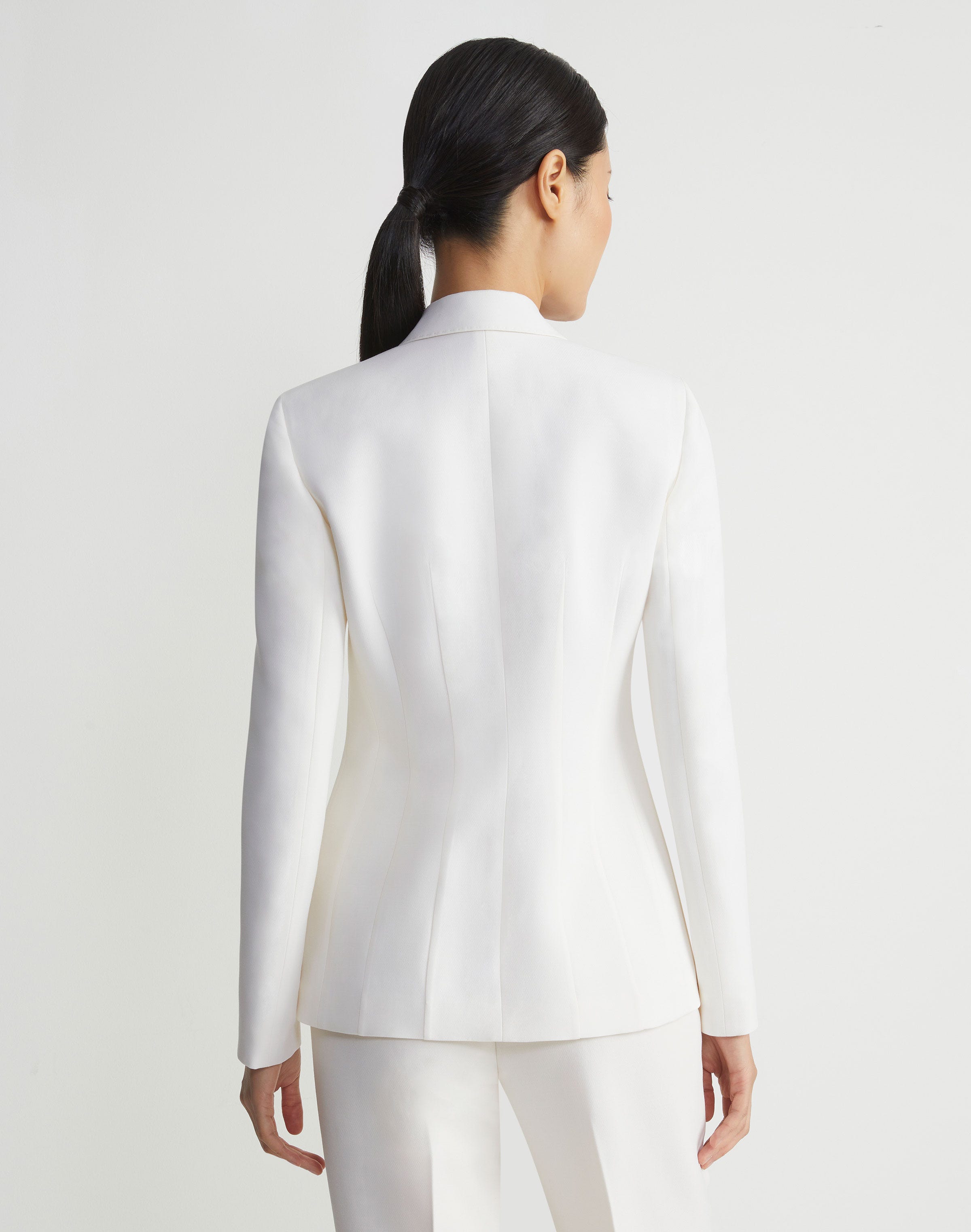 Petite Wool-Silk Crepe Single Button Blazer