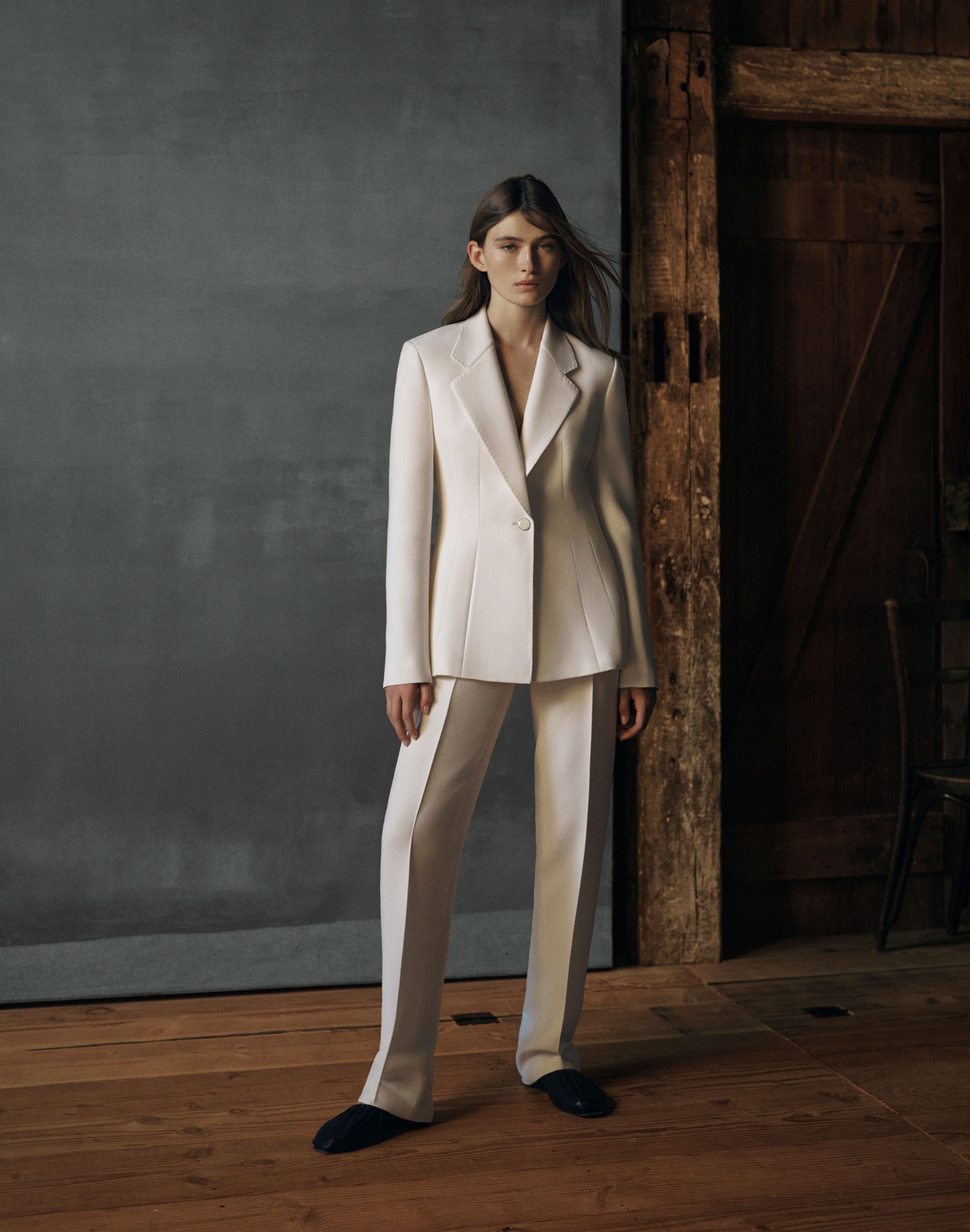 Petite Wool-Silk Crepe Single Button Blazer