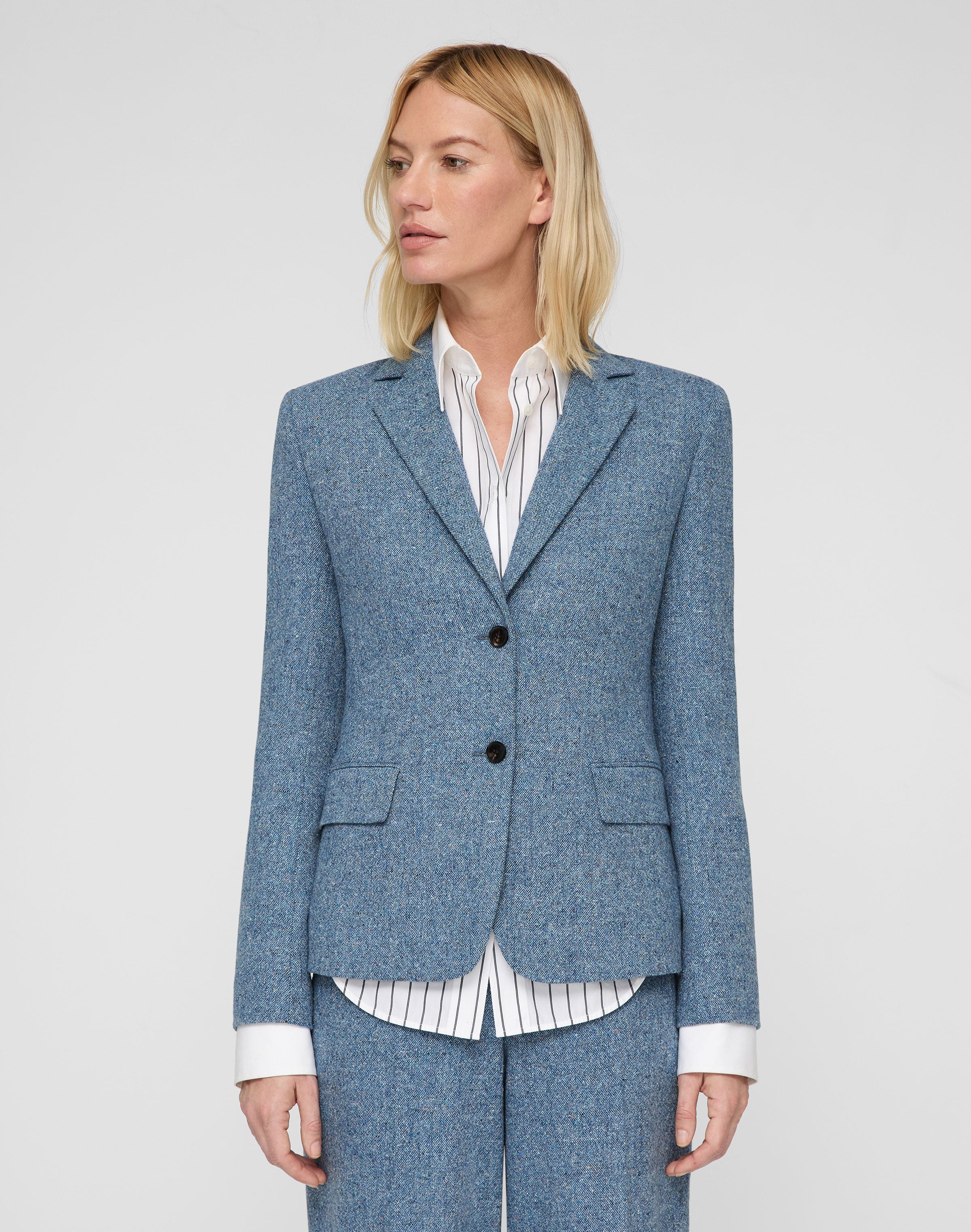 Petite Donegal Tweed Button Fitted Blazer