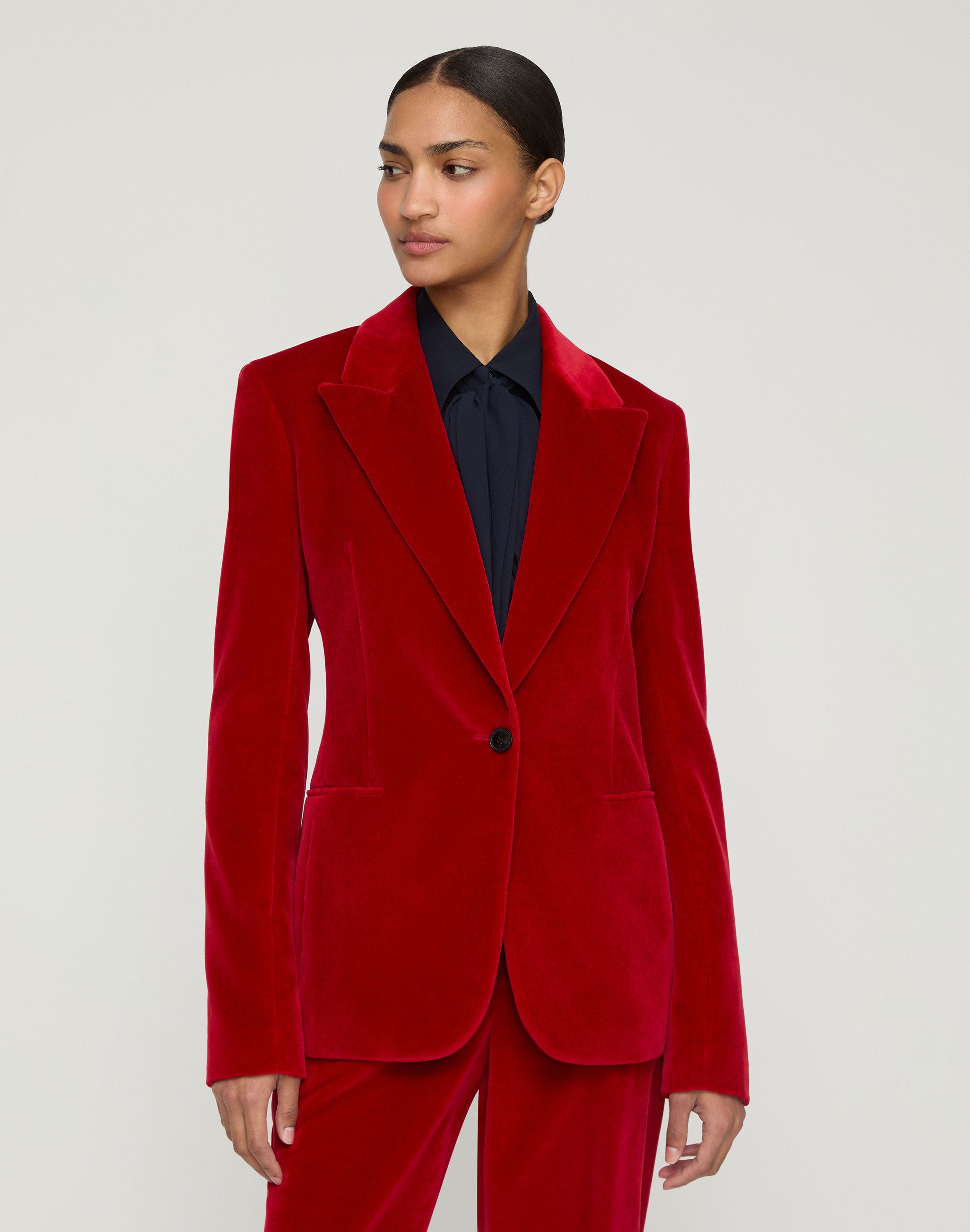 Petite Velvet Single Button Fitted Blazer