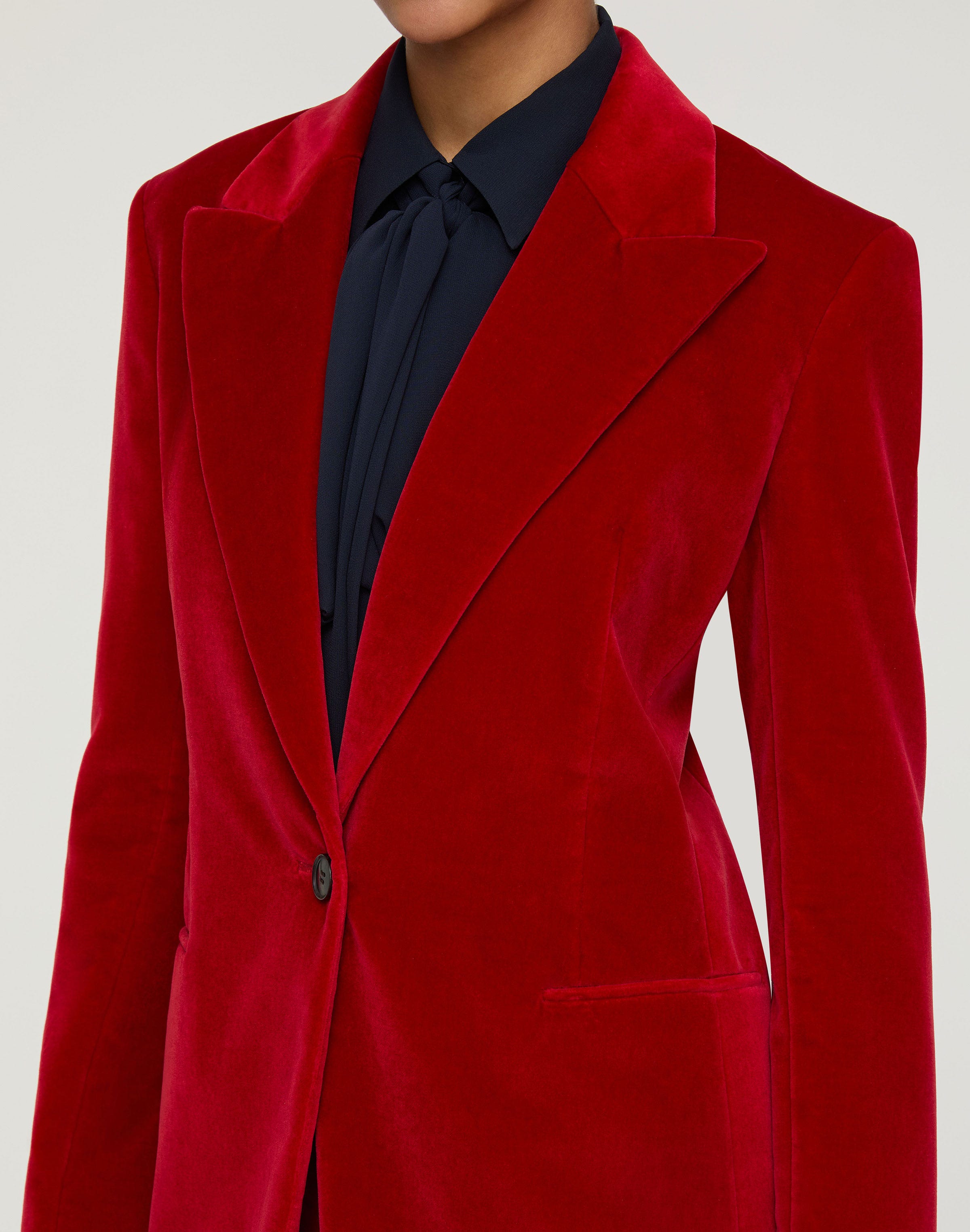 Petite Velvet Single Button Fitted Blazer