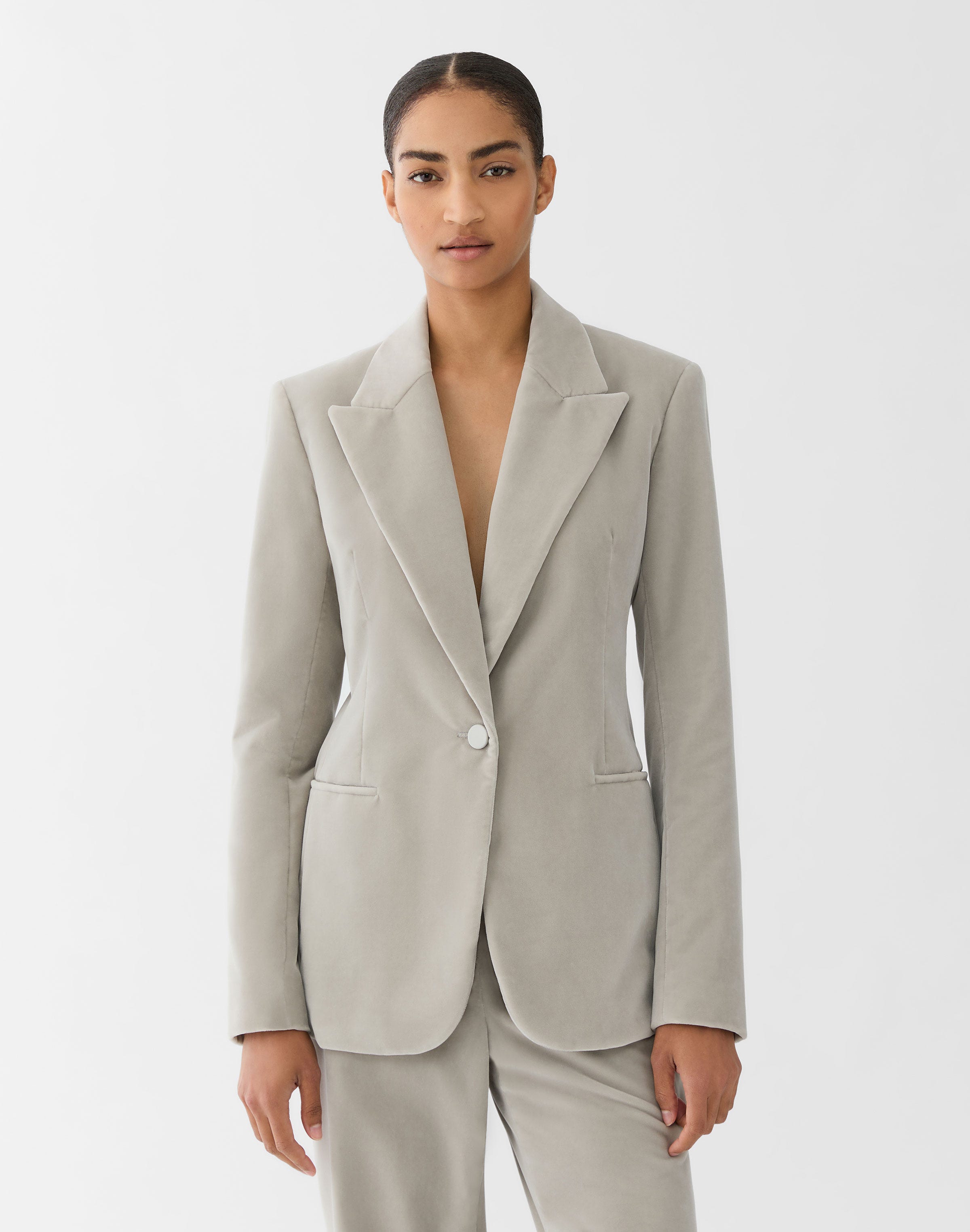 Velvet Single Button Fitted Blazer