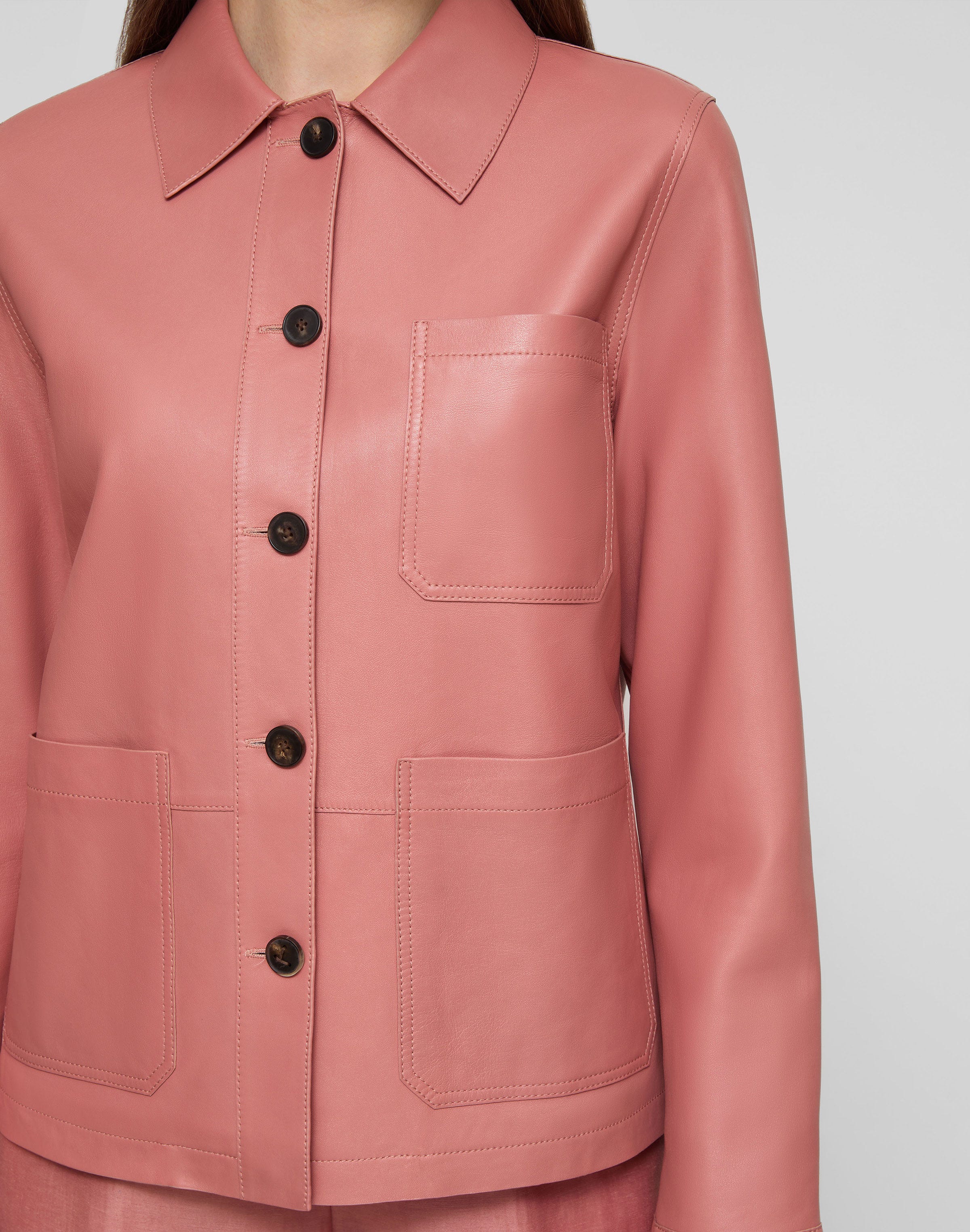 Petite Nappa Leather Patch Pocket Jacket