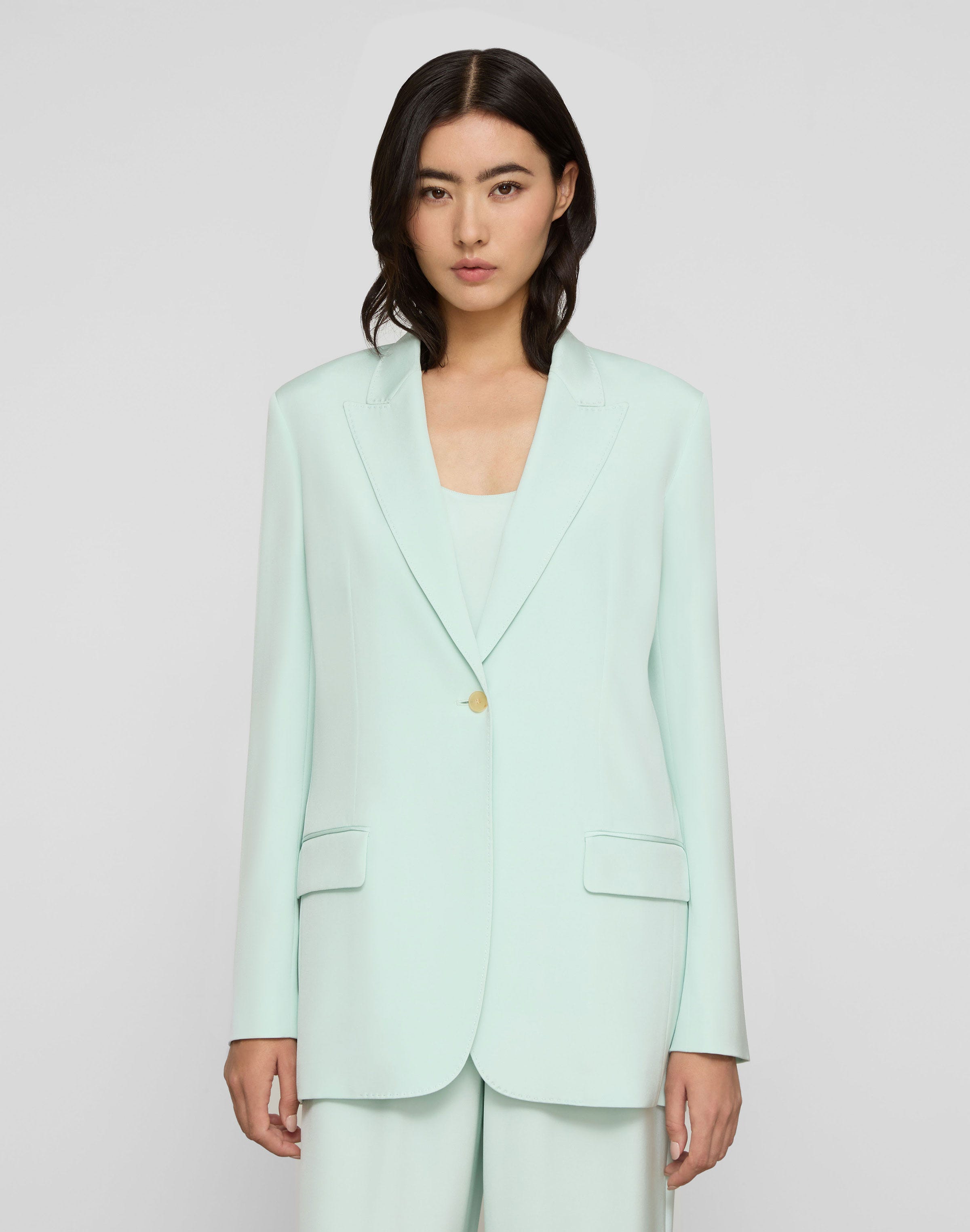 Plus-Size Organic Silk Stretch Crepe De Chine Peak Lapel Blazer