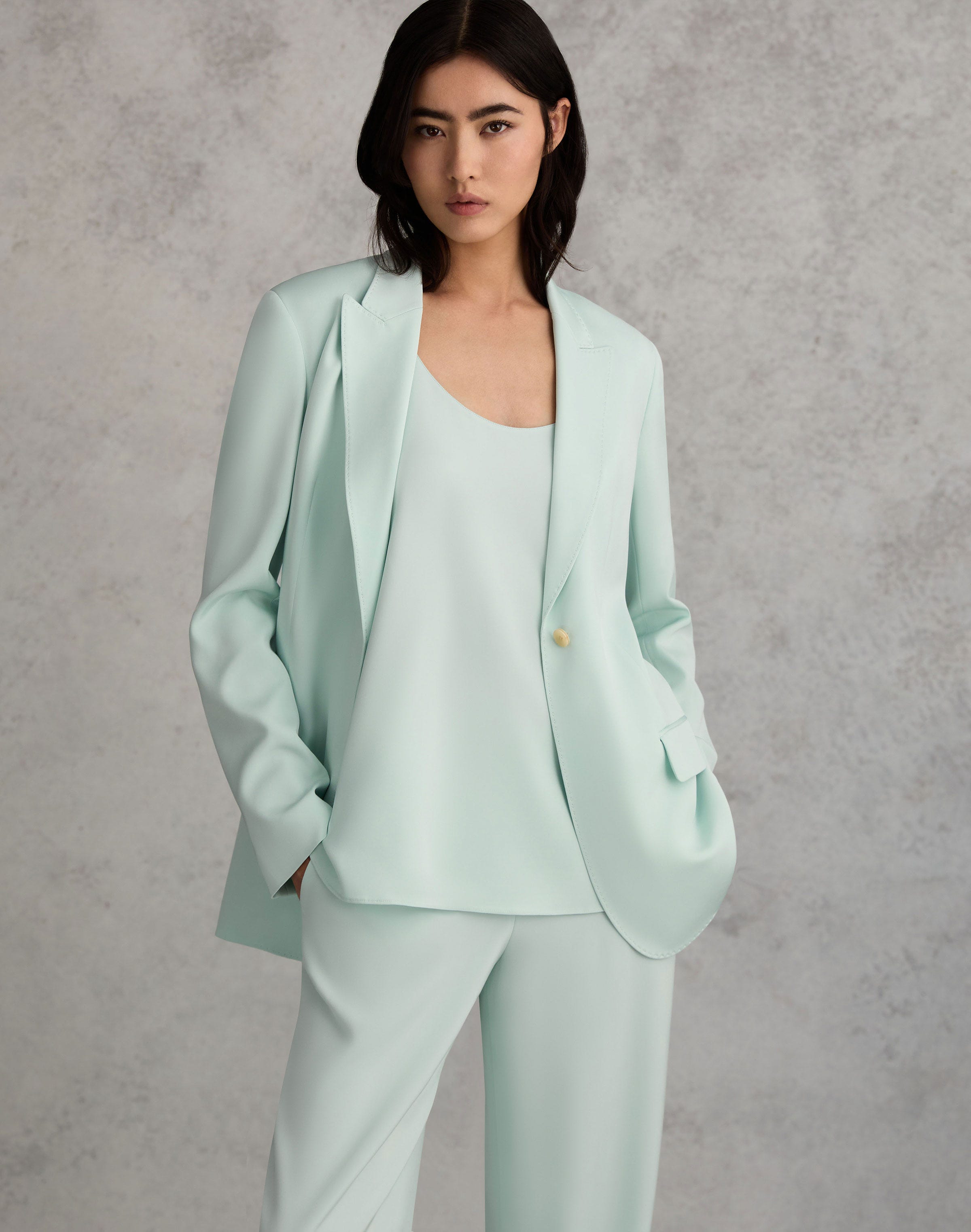 Plus-Size Organic Silk Stretch Crepe De Chine Peak Lapel Blazer