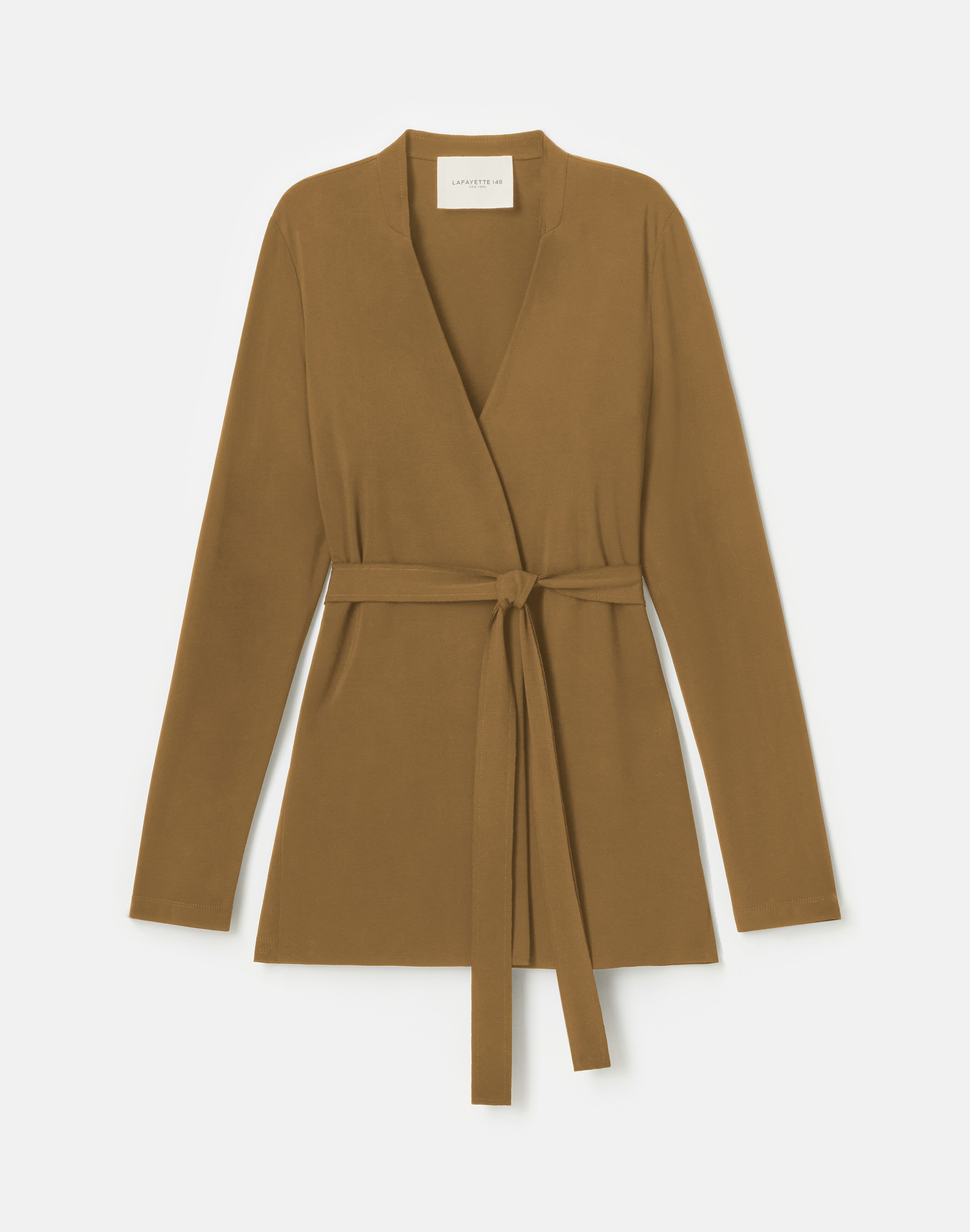 Plus-Size Matte Jersey V-Neck Belted Jacket 