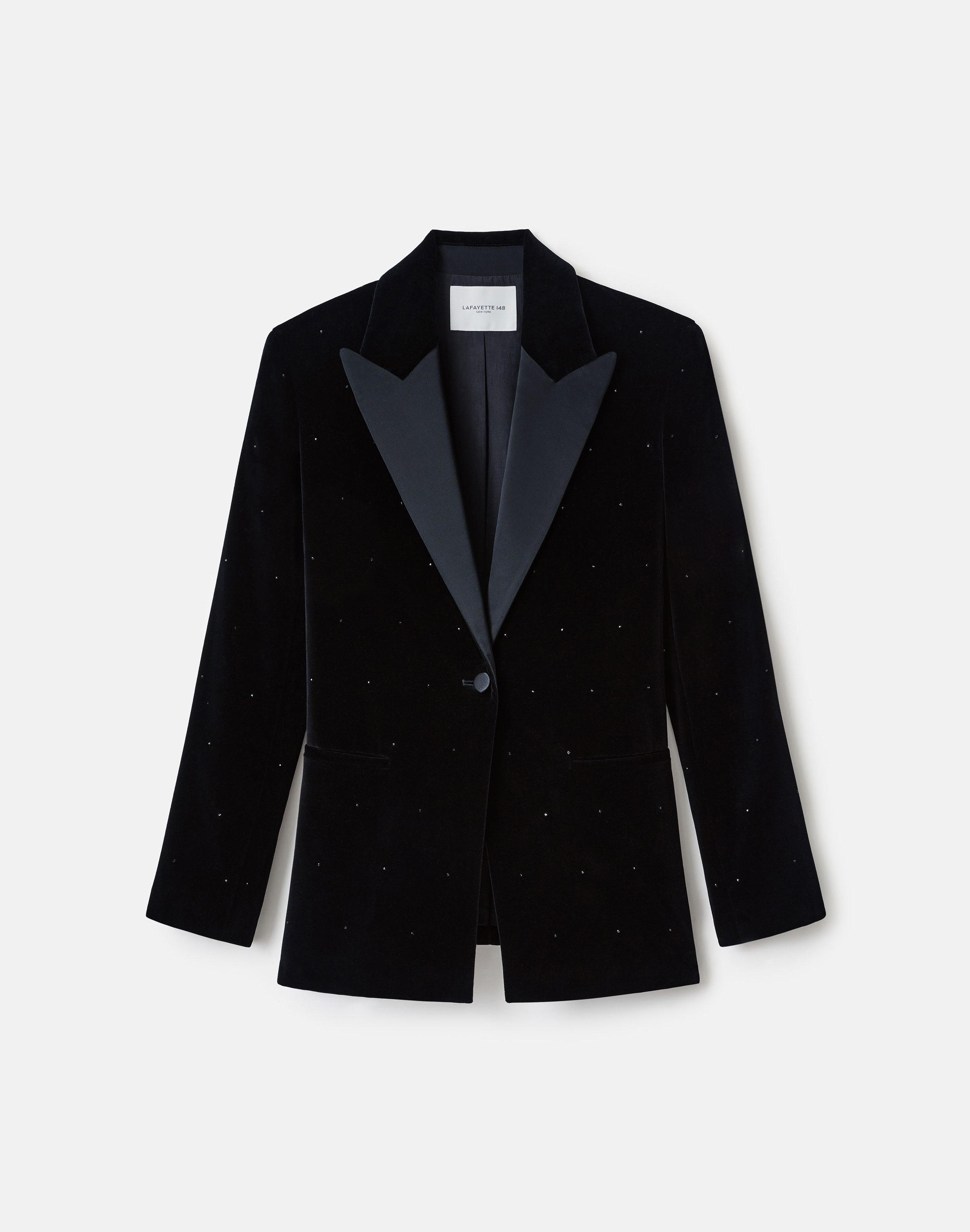 Velvet Crystal Embellished Tuxedo Jacket