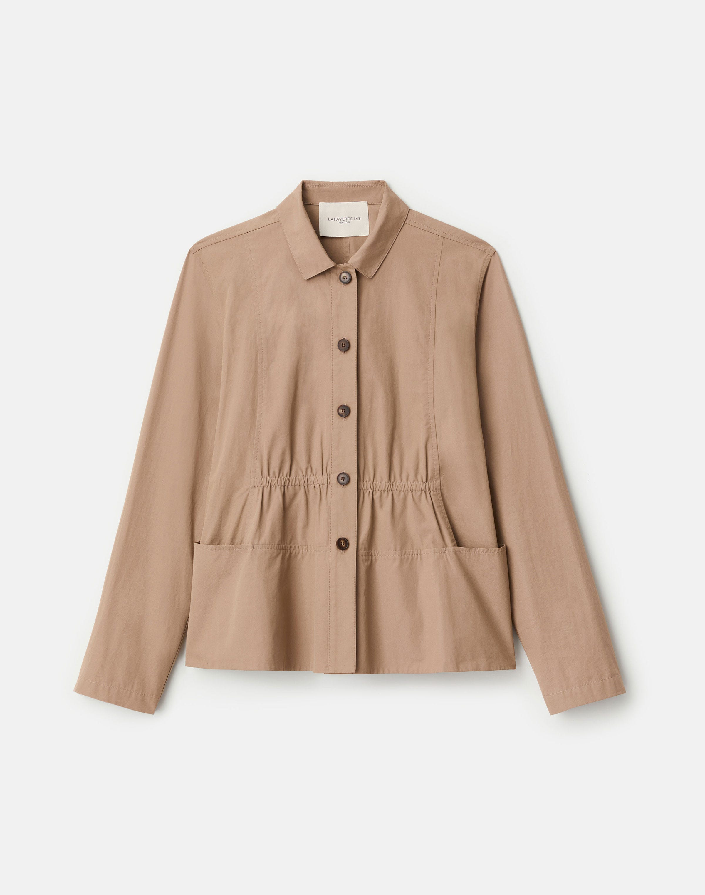 Petite Organic Cotton Poplin Gathered Waist Shirt Jacket