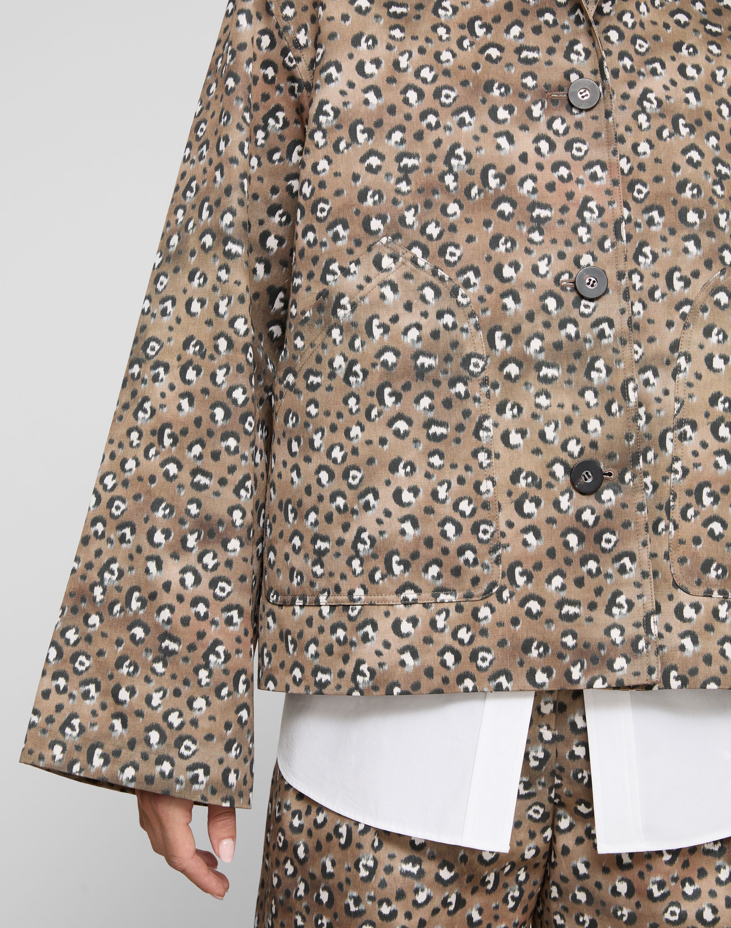 Leopard Print Cotton-Viscose Twill A-Line Topper