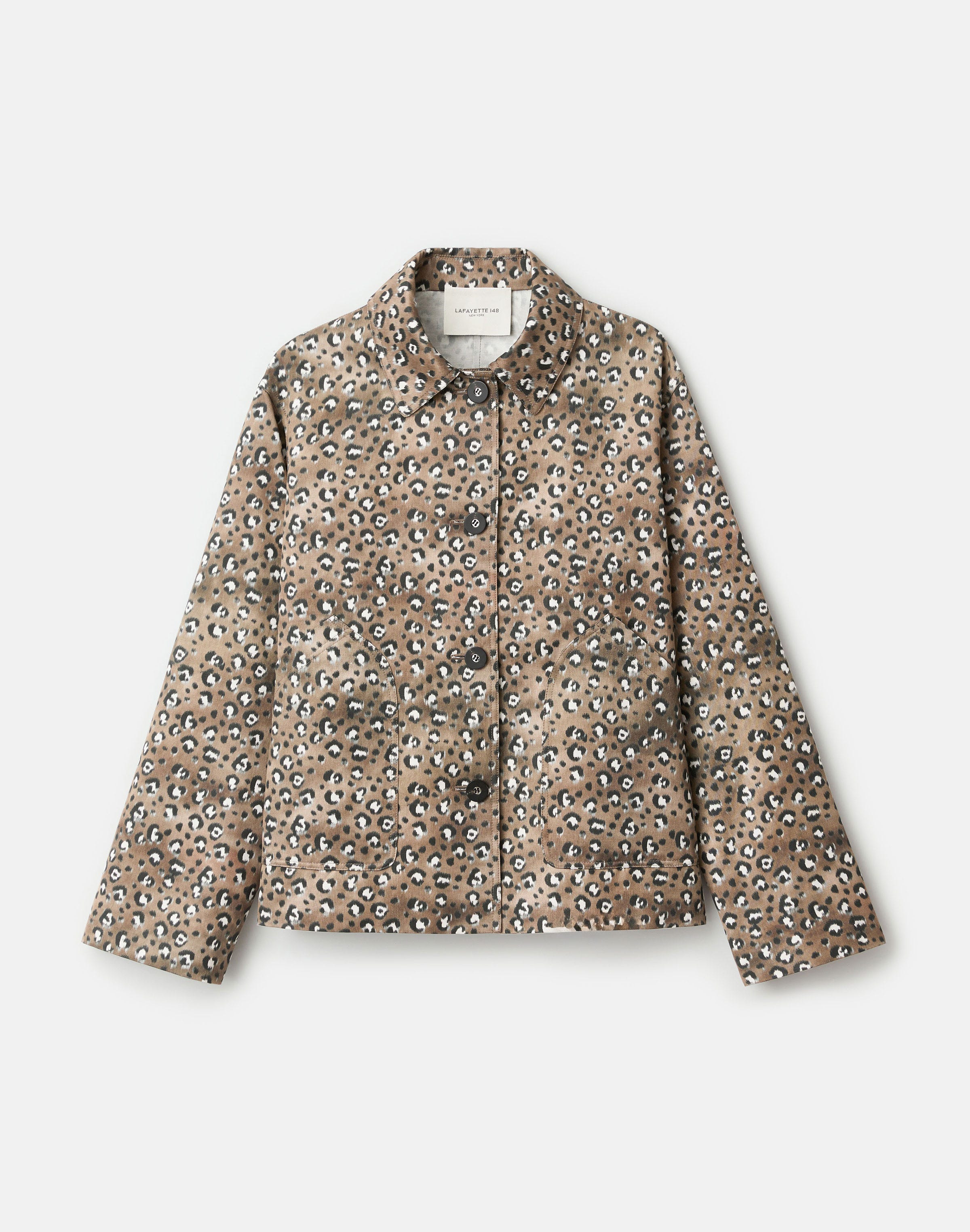 Leopard Print Cotton-Viscose Twill A-Line Topper