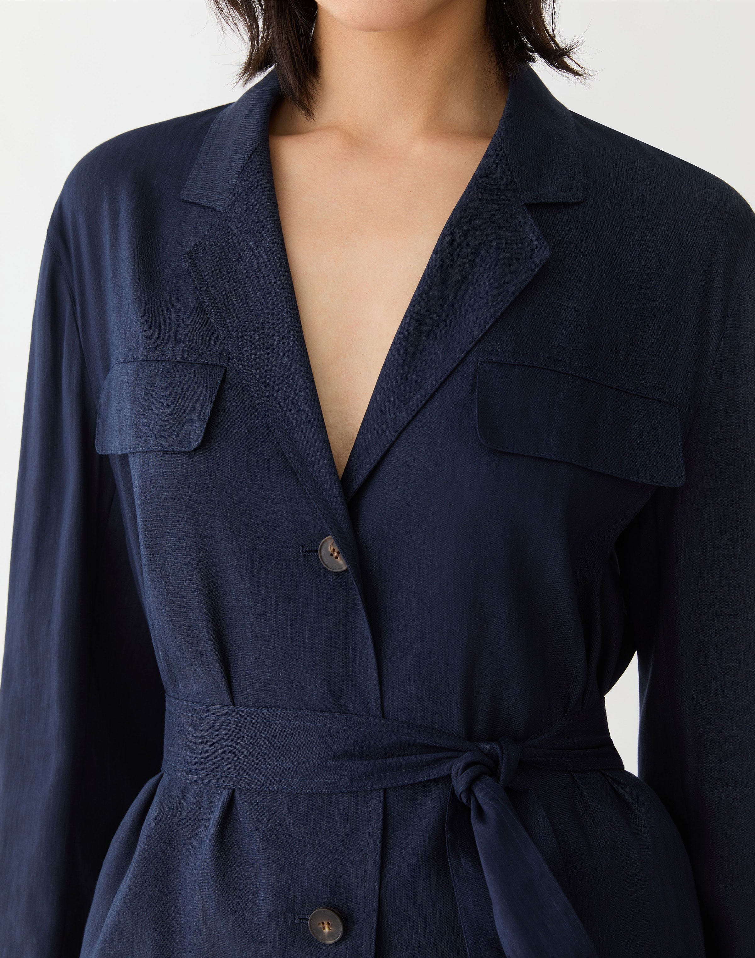 Linen-Viscose Tie Waist Jacket 