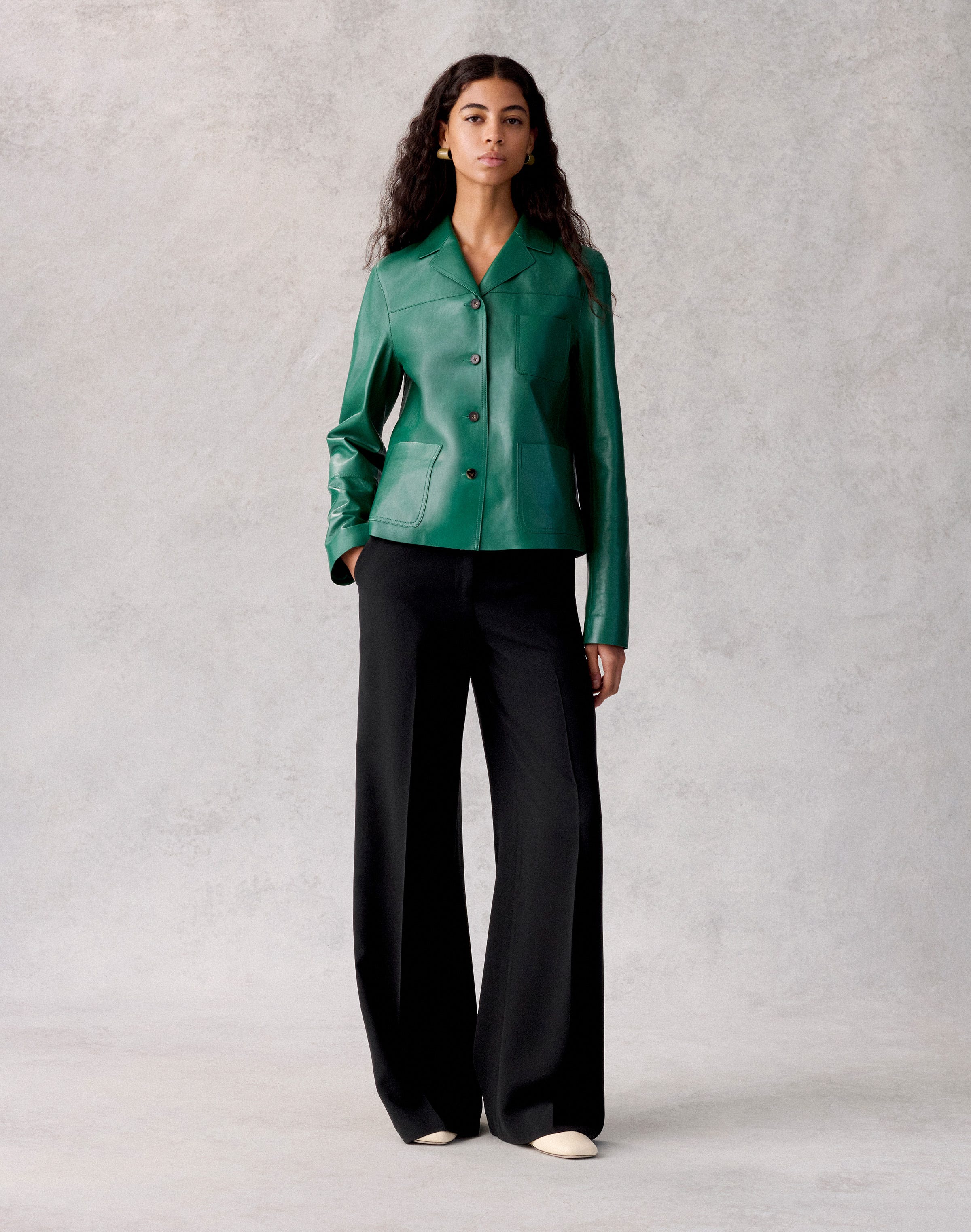 Plus-Size Nappa Leather Three Pocket Jacket