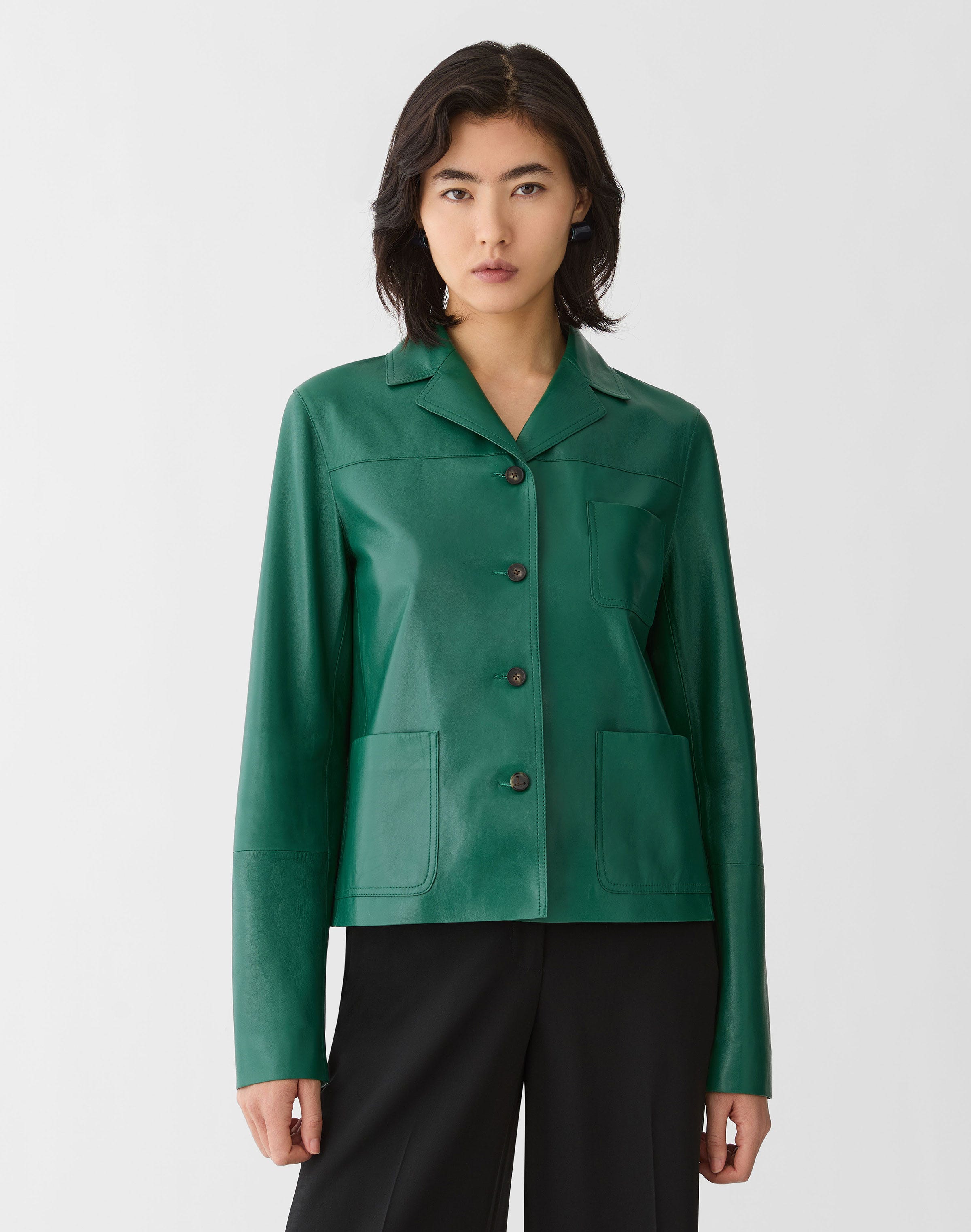 Plus-Size Nappa Leather Three Pocket Jacket