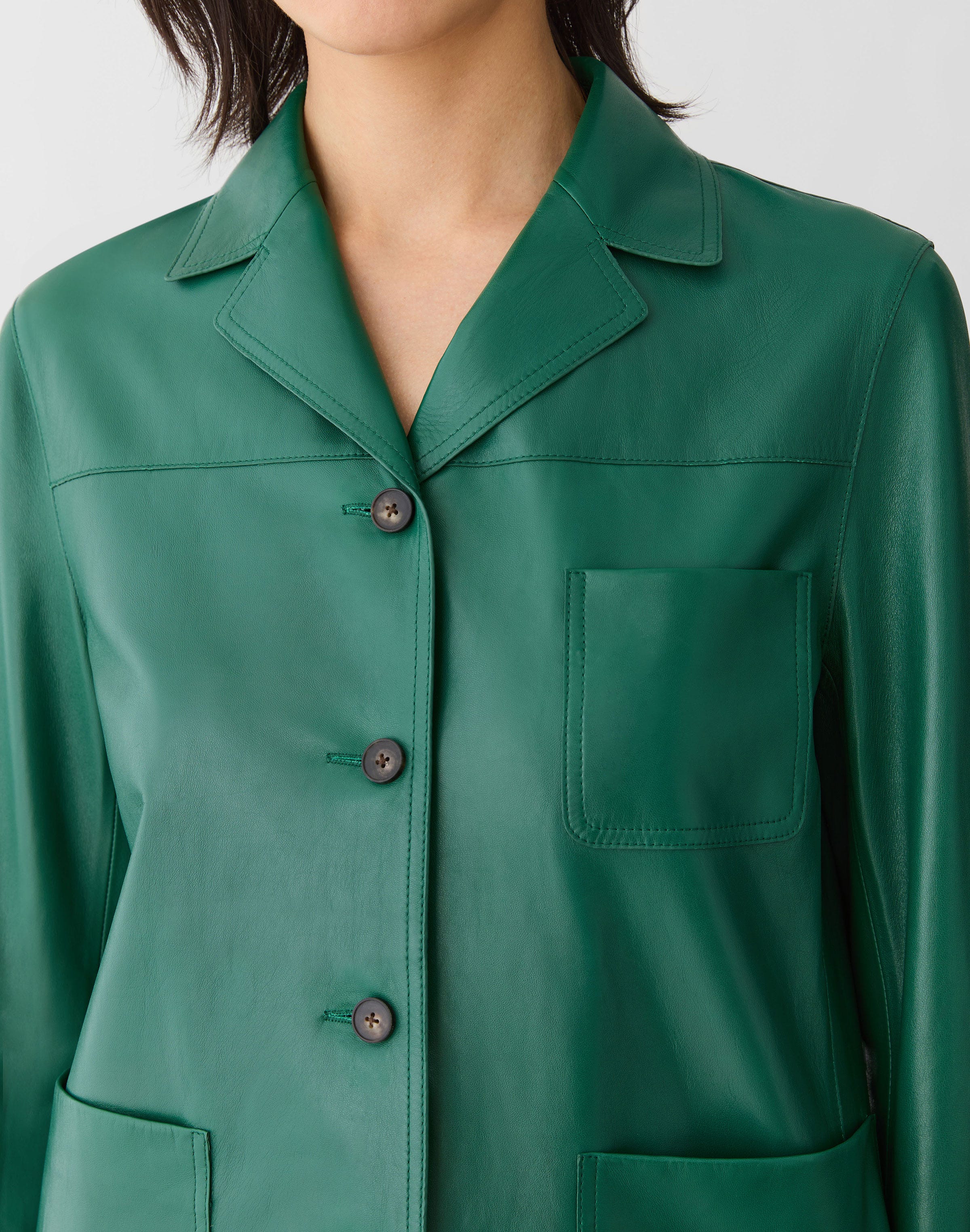 Plus-Size Nappa Leather Three Pocket Jacket