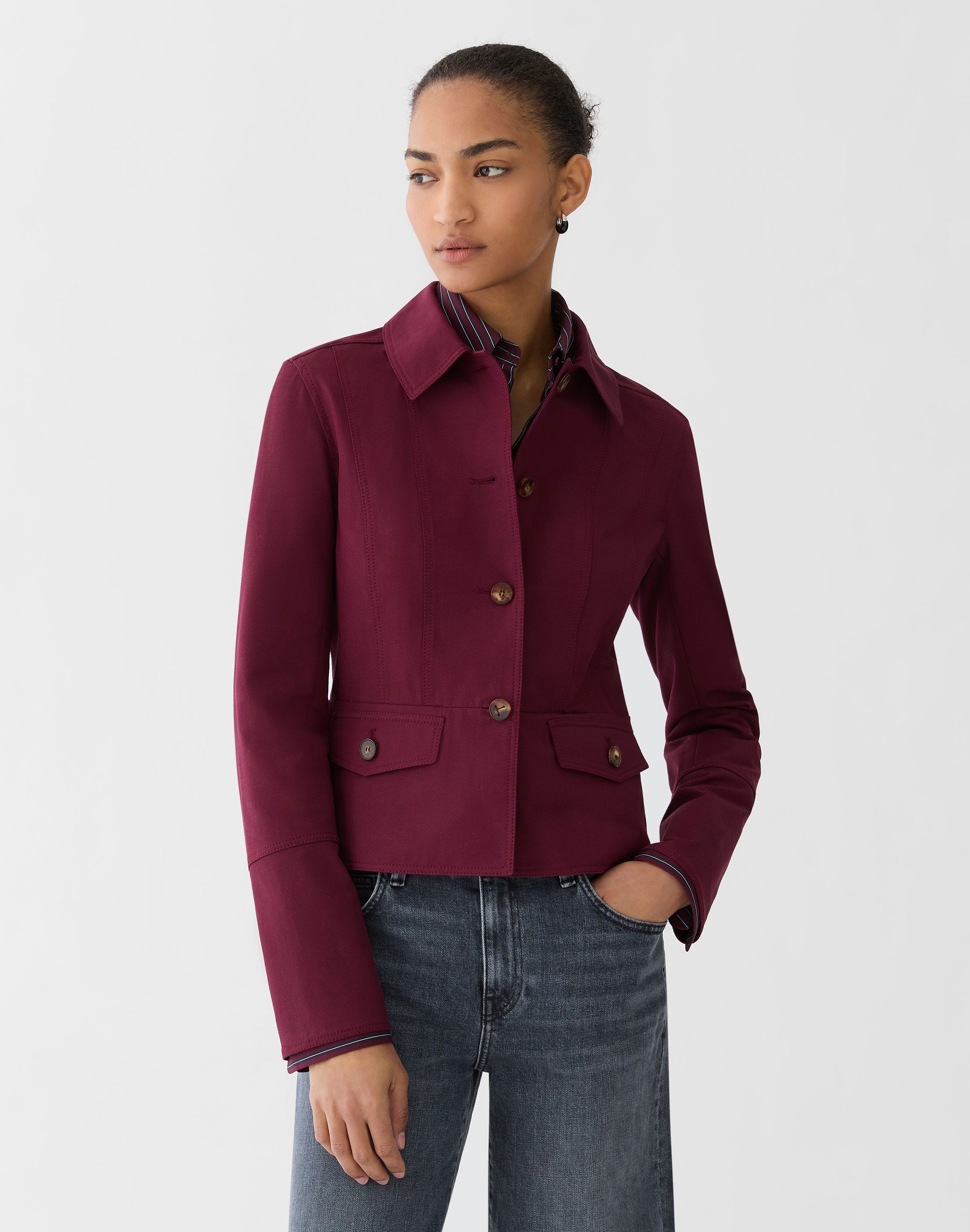 Petite Techno Stretch Twill Button Front Jacket