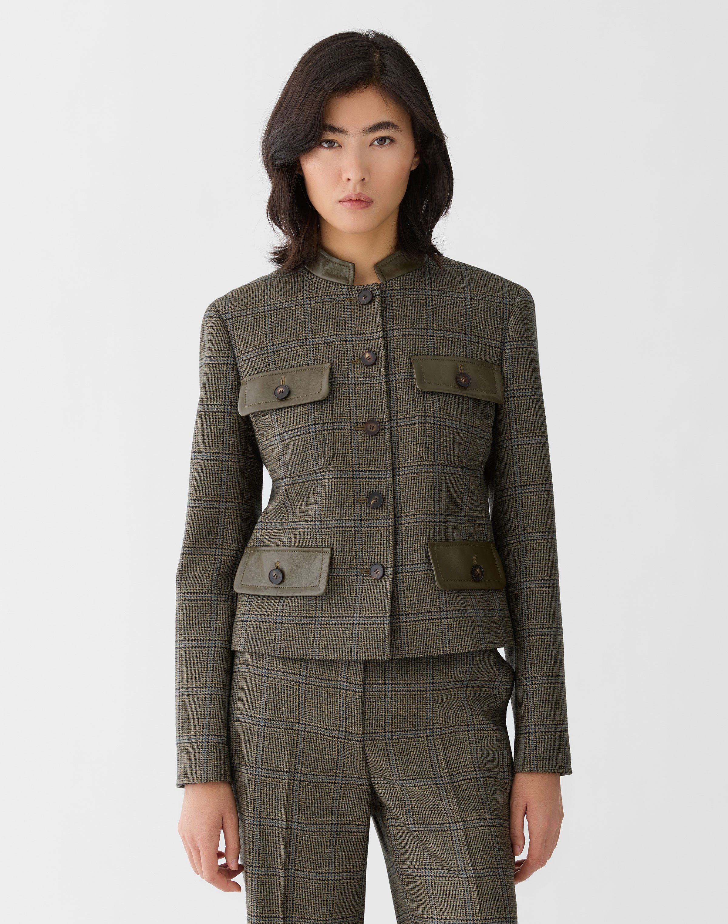 Wool Glen Plaid Cropped Jacket
