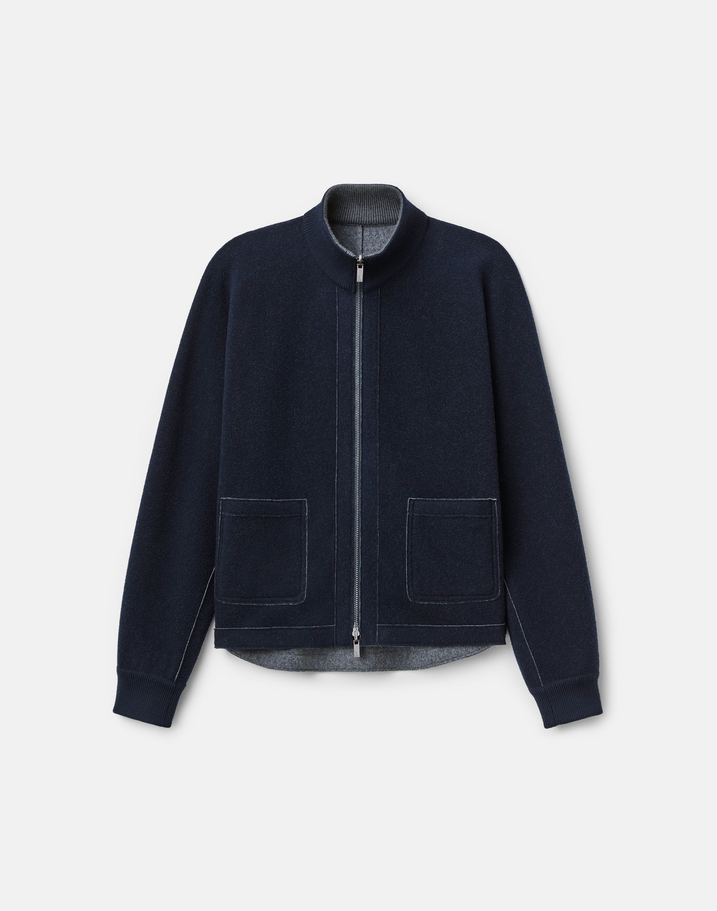 Wool-Cashmere Double Knit Reversible Bomber Jacket
