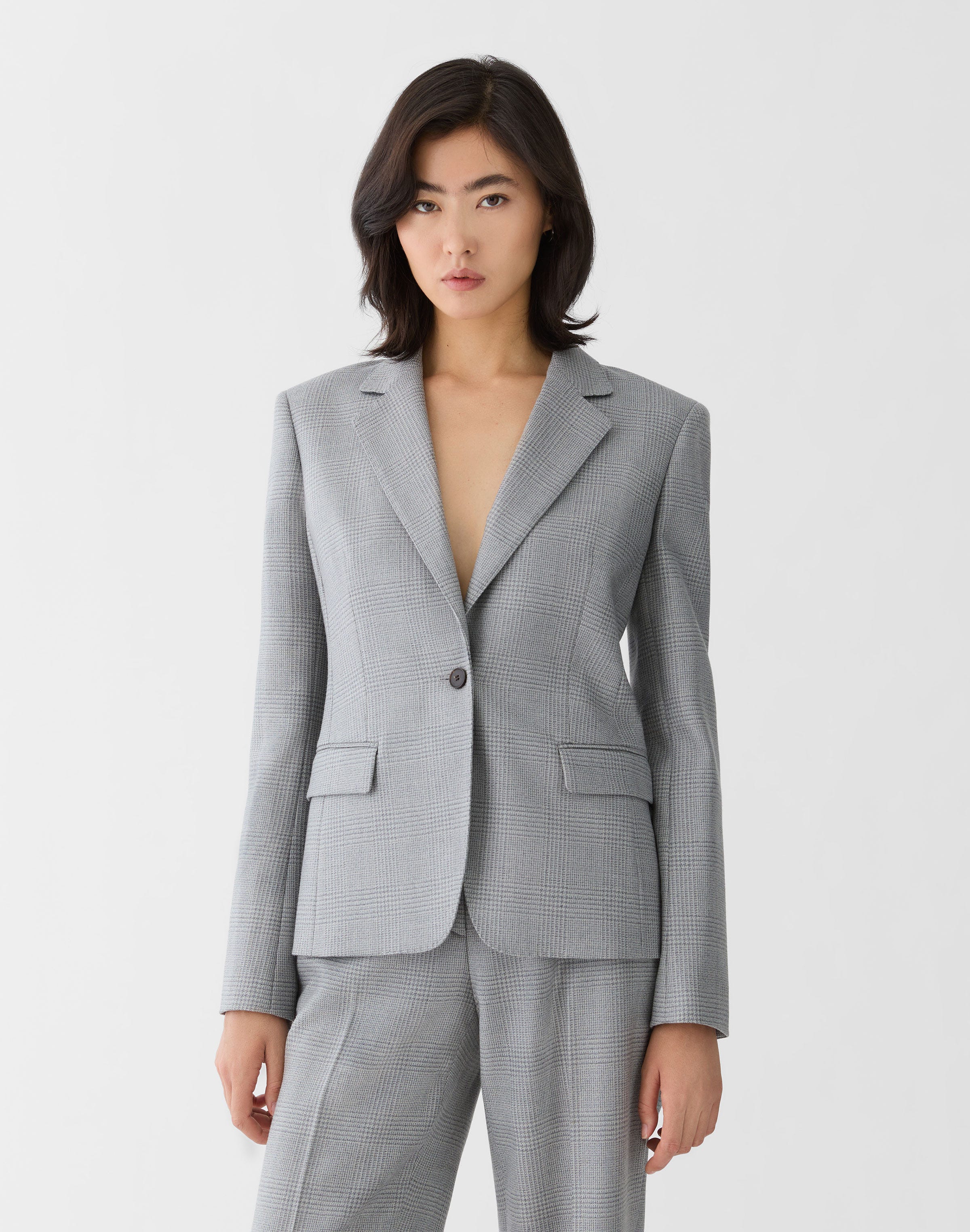 Petite Wool Glen Plaid Single Button Blazer