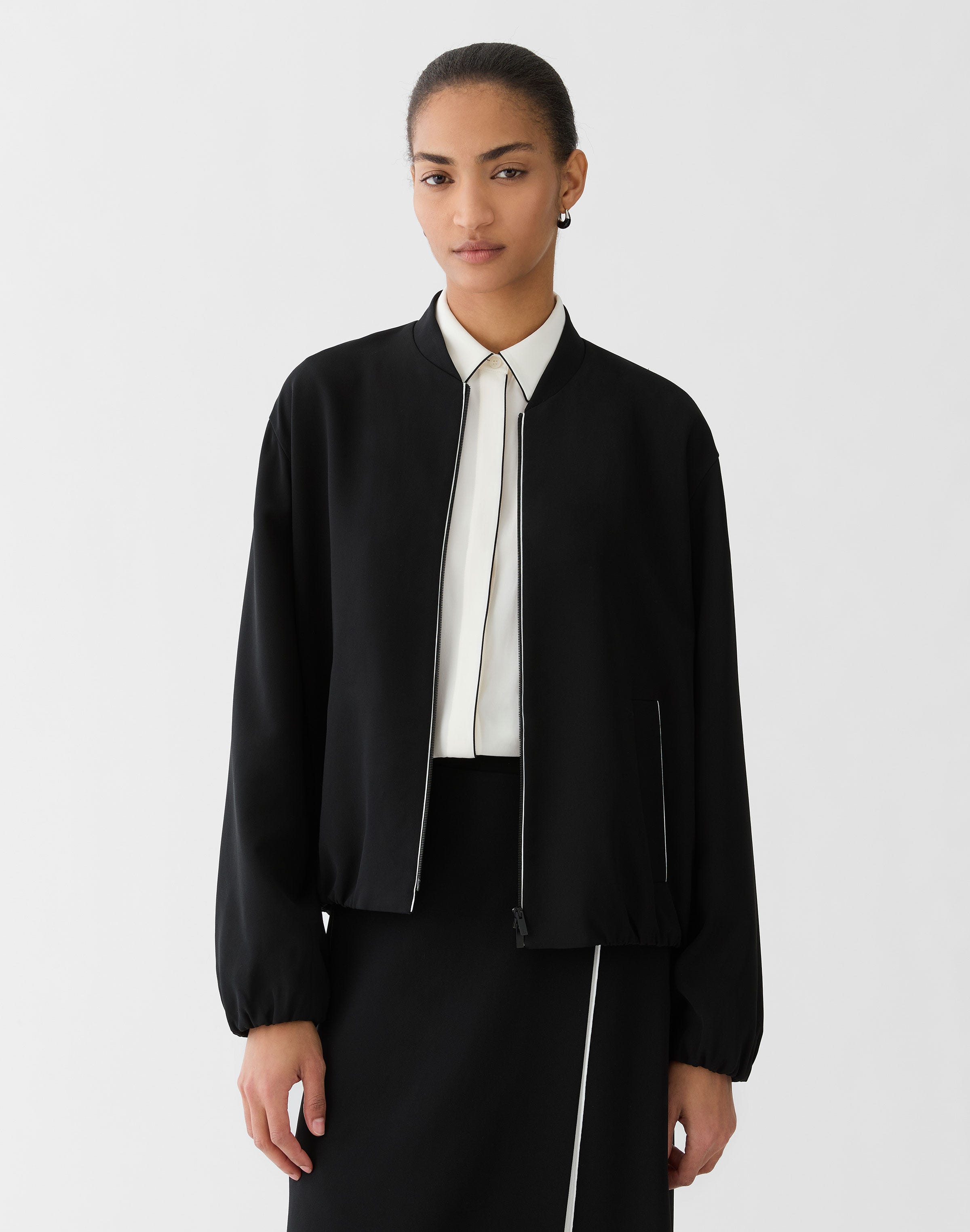 Responsible Finesse Crepe Piped Bomber Jacket