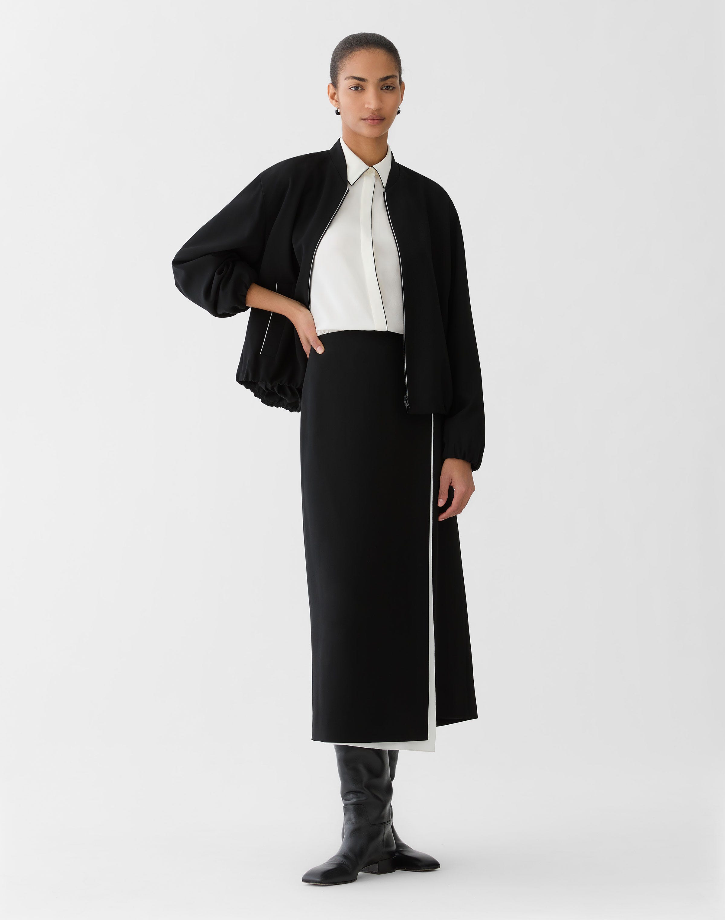 Responsible Finesse Crepe Piped Bomber Jacket
