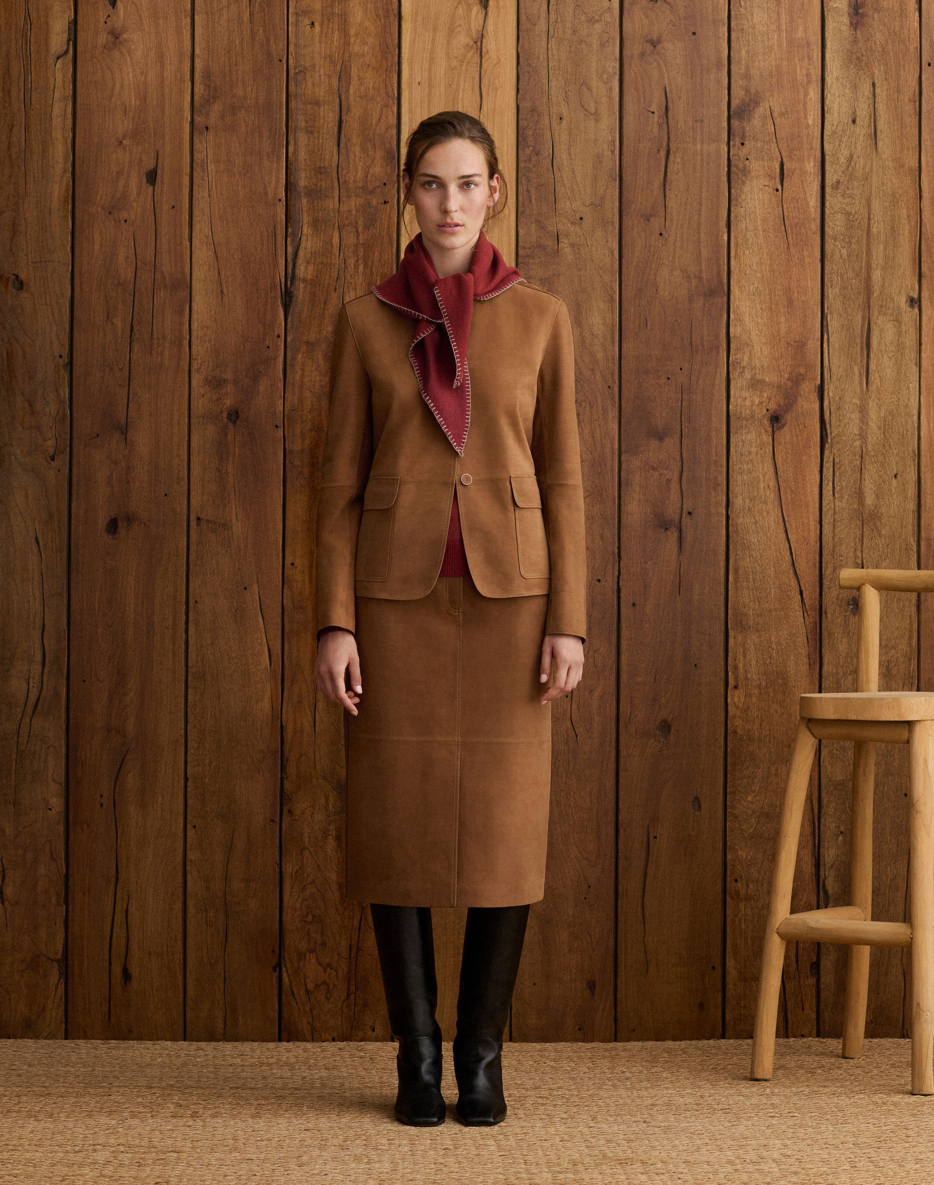 Nubuck Suede Set and Scarf Sweater