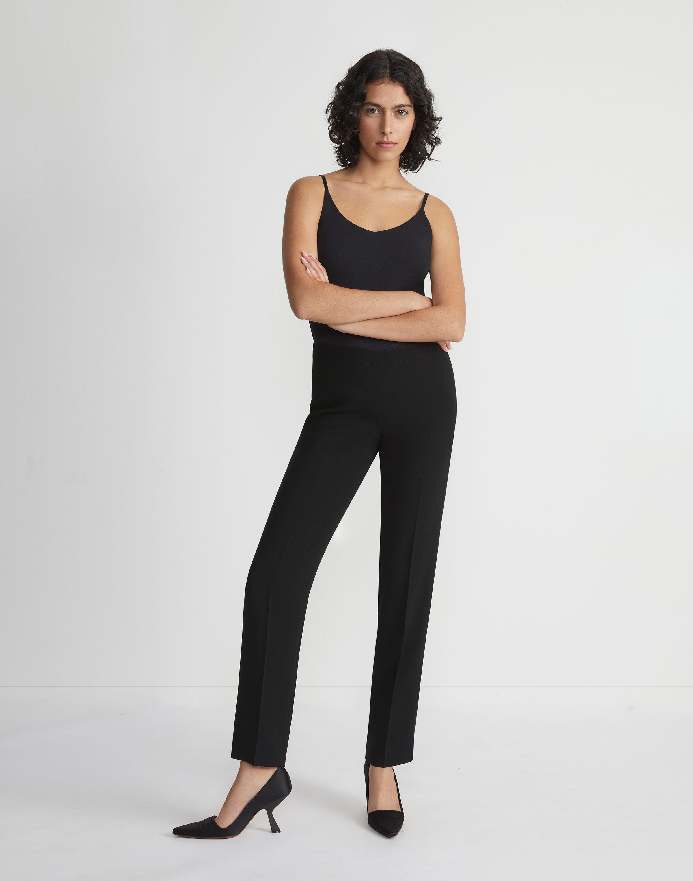Plus-Size Finesse Crepe Front Zip Ankle Length Pant