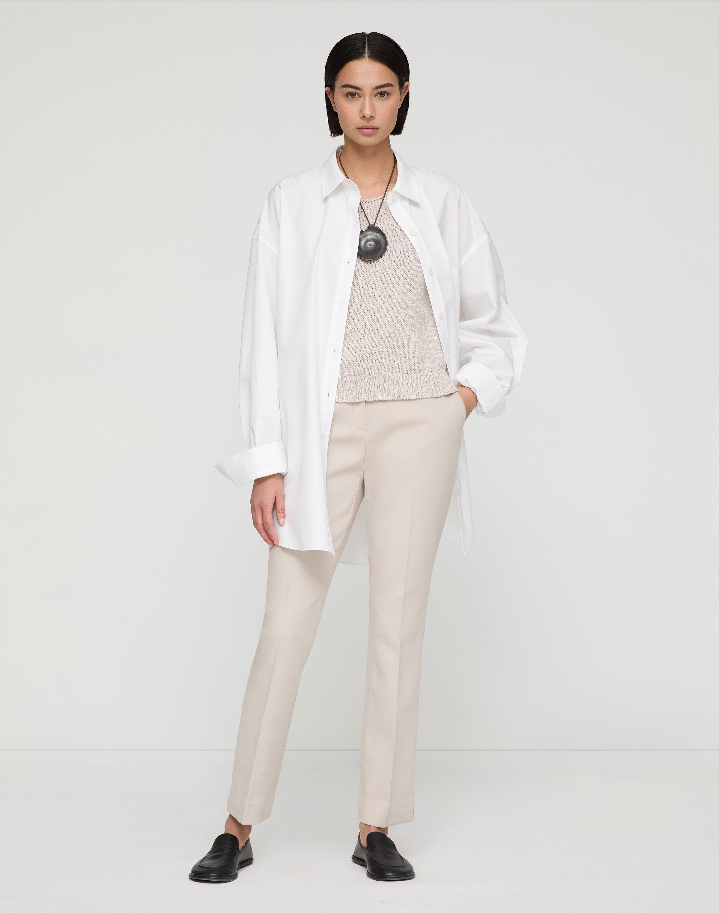 Petite Cotton Double Weave Twill Manhattan Cigarette Pant