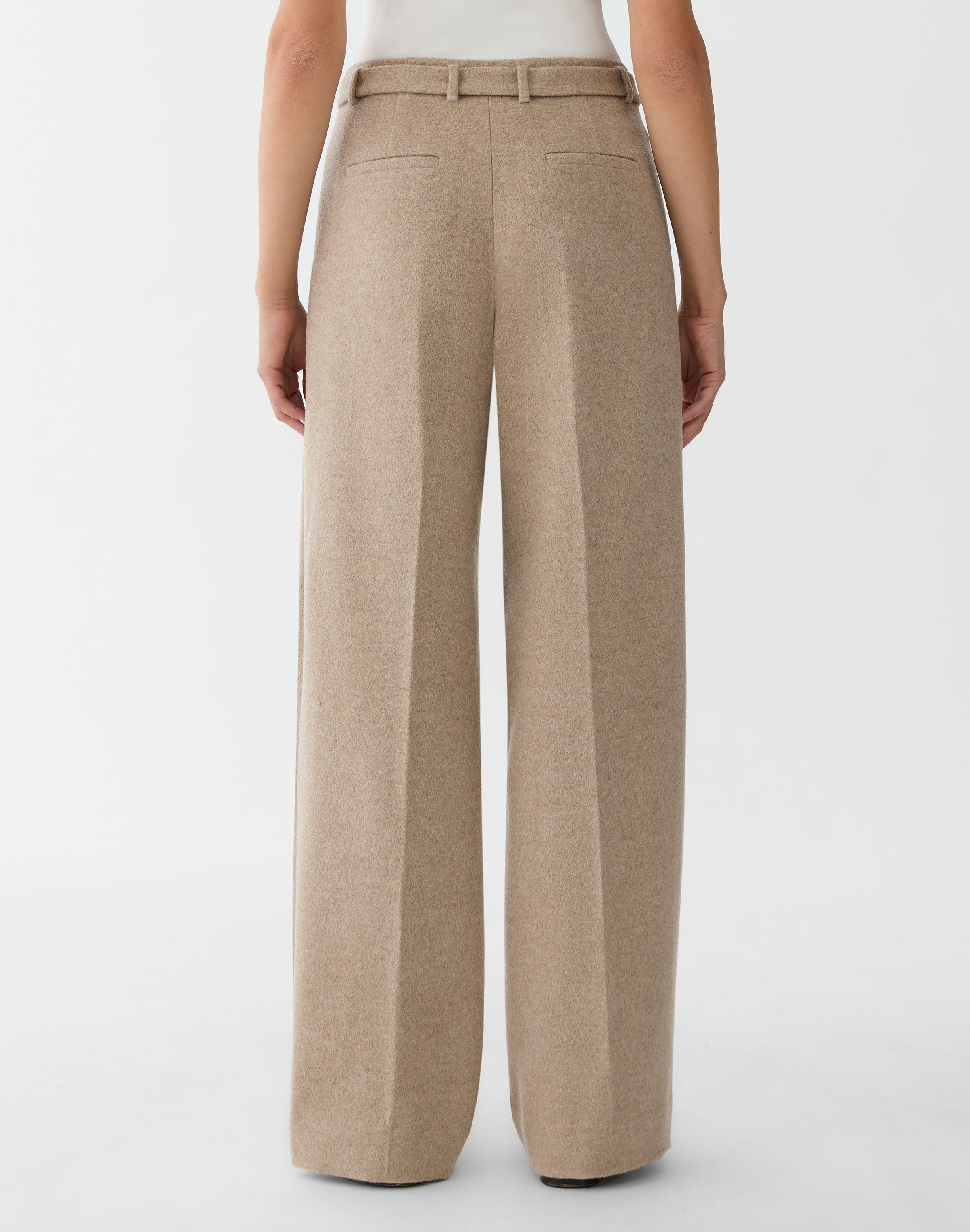 Brushed Wool-Cashmere Flannel Belted Clark Wide Leg Pant