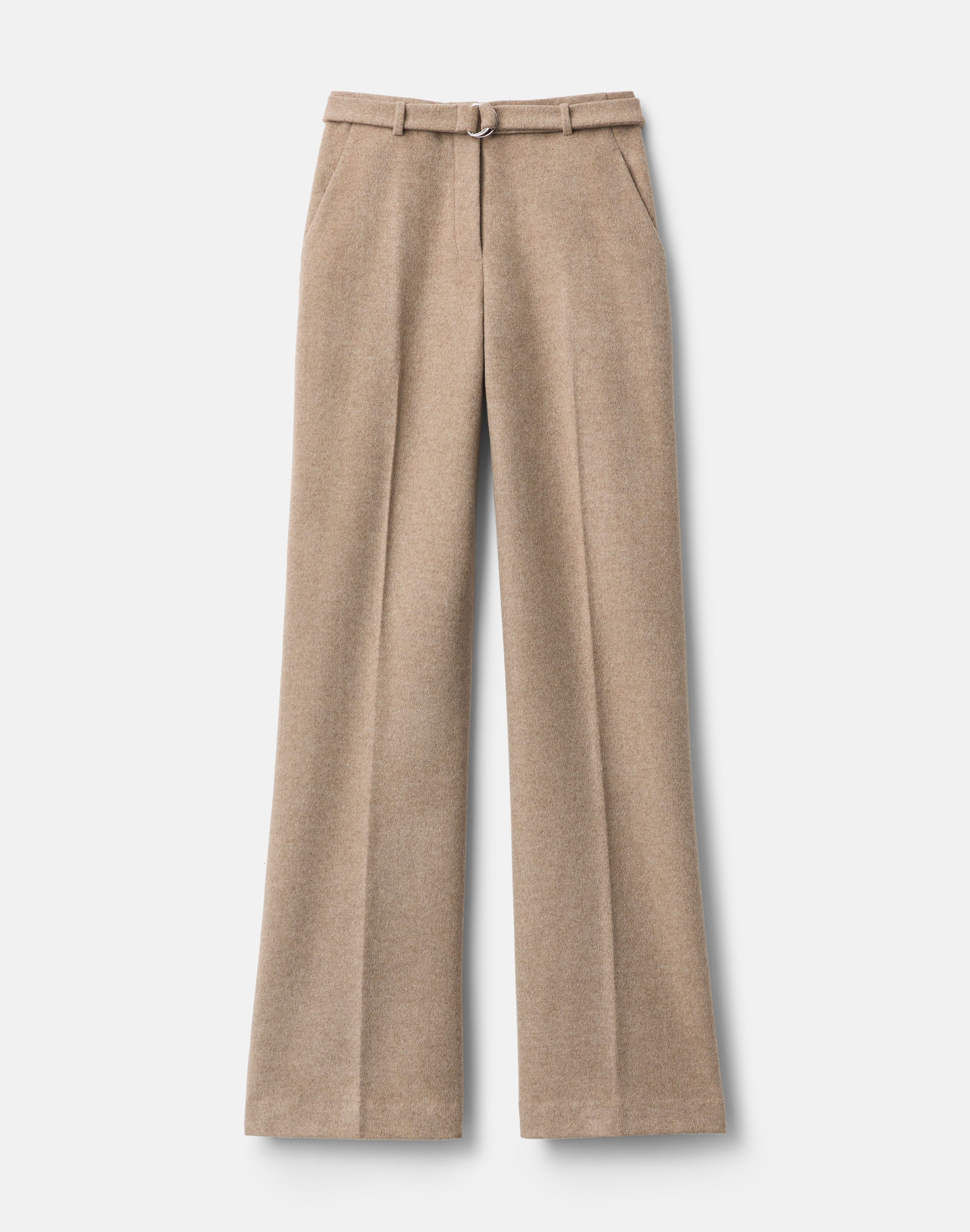 Brushed Wool-Cashmere Flannel Belted Clark Wide Leg Pant