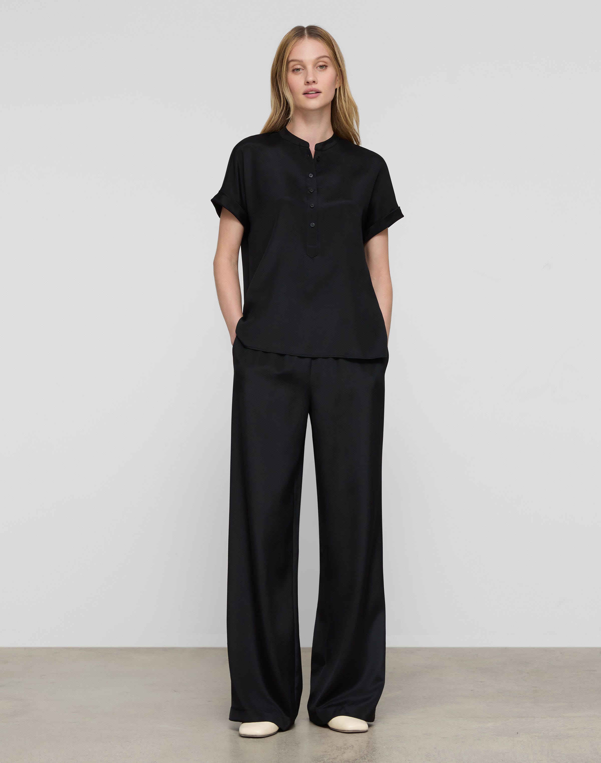 Plus-Size Organic Silk Stretch Georgette Penn Wide Leg Pant
