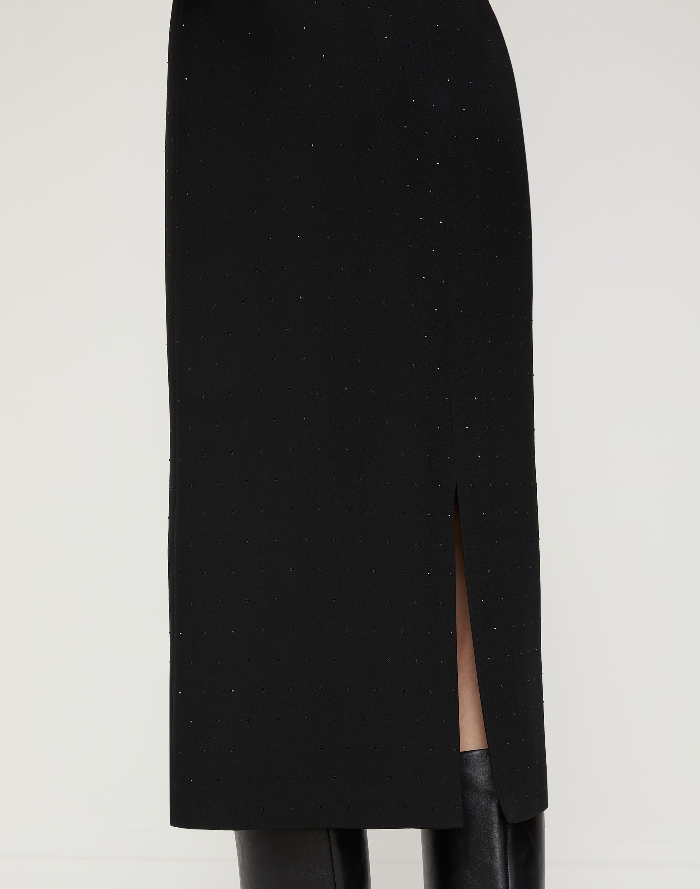 Wool-Silk Crepe Crystal Embellished Pencil Skirt