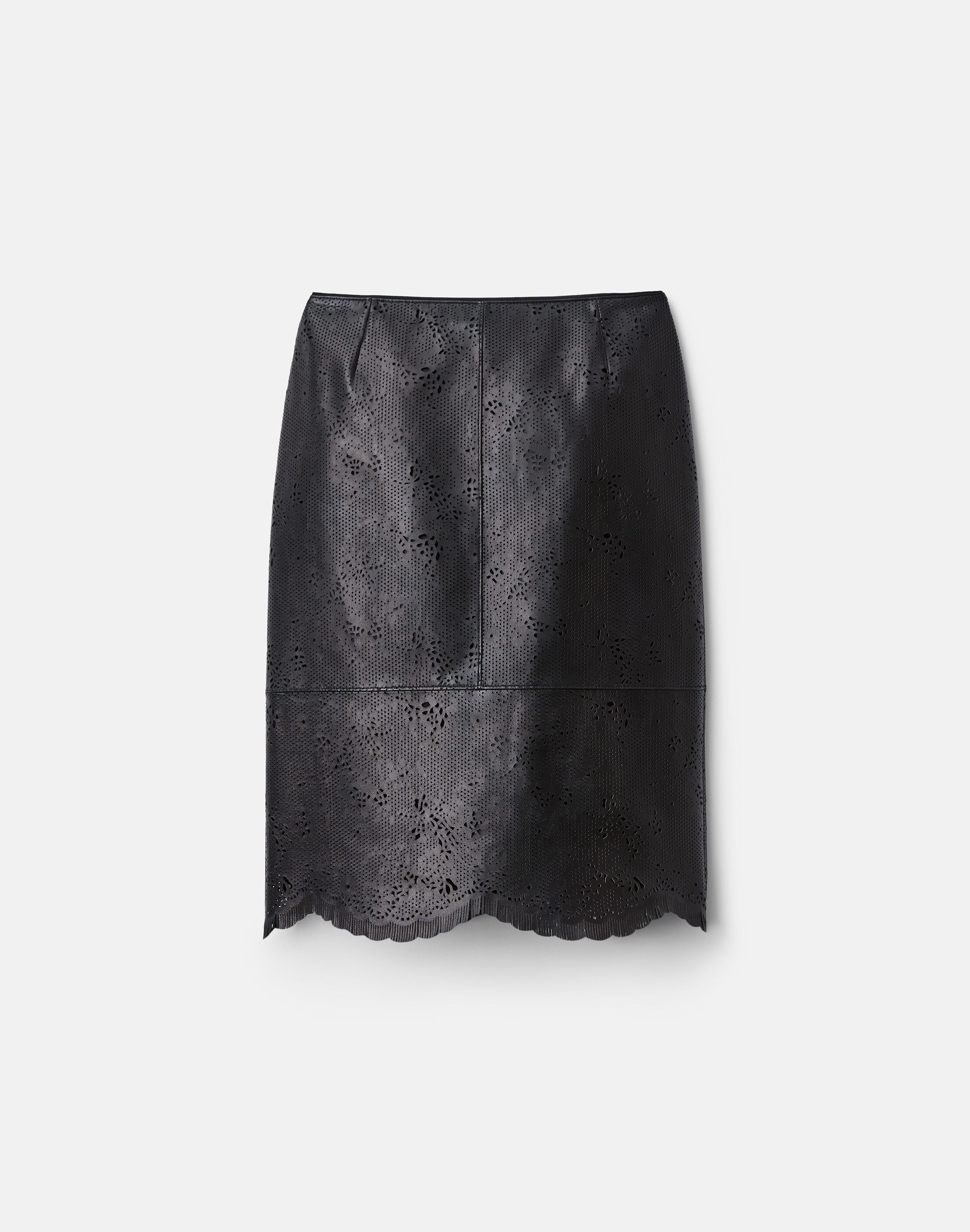 Laser Cut Nappa Leather Pencil Skirt