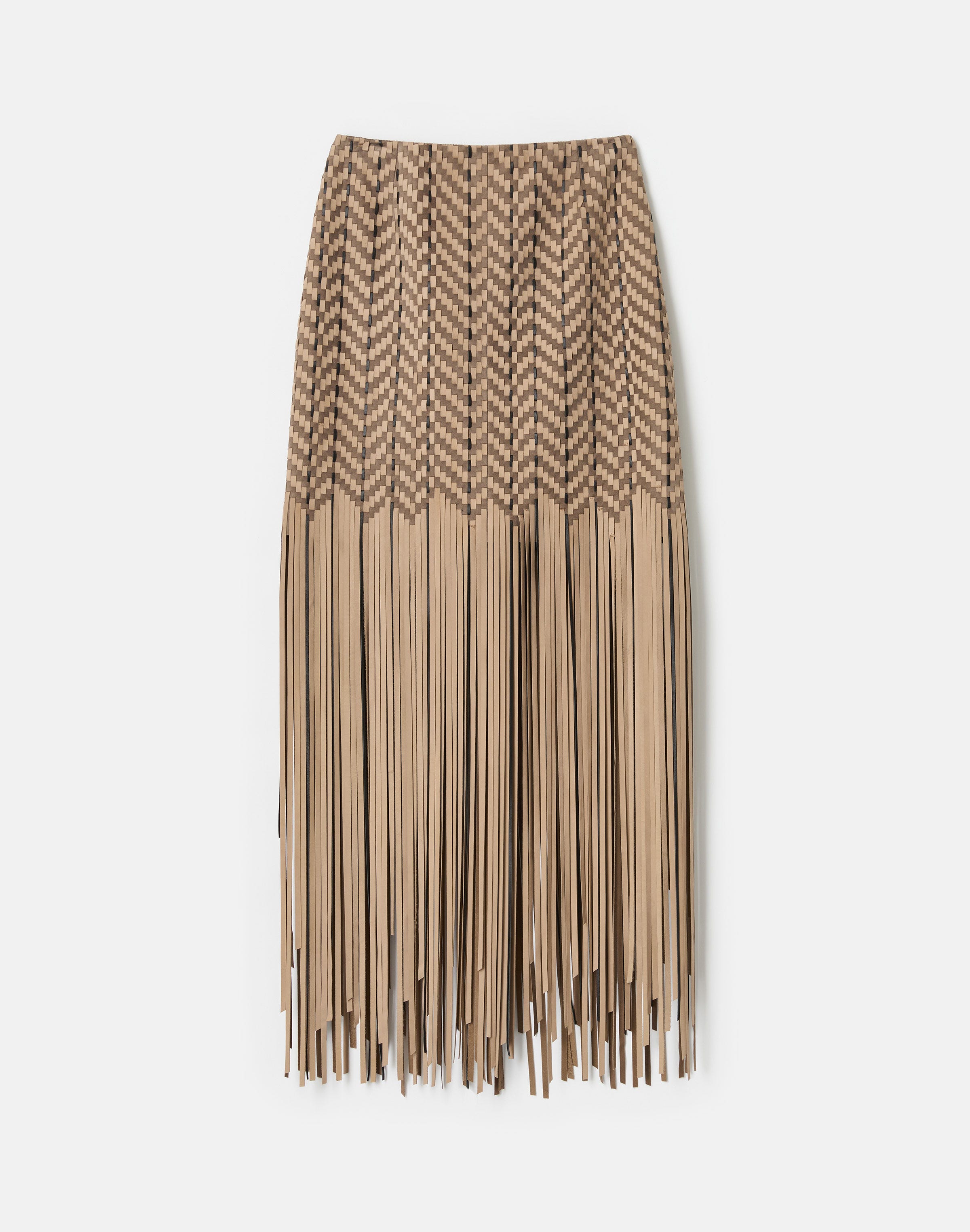 Paperfine Suede & Leather Handwoven Fringe Skirt
