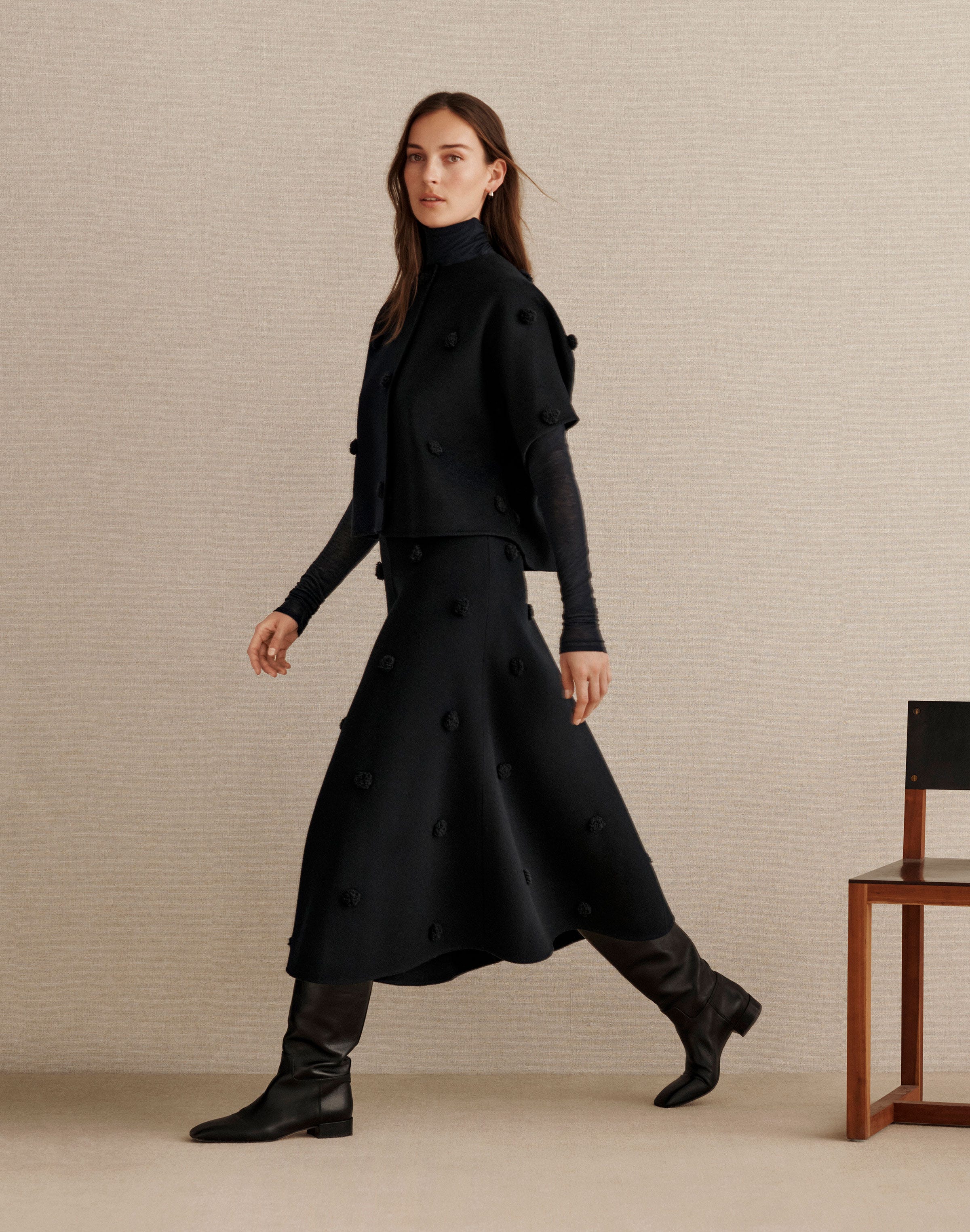Wool-Cashmere Double Face Embellished Skirt