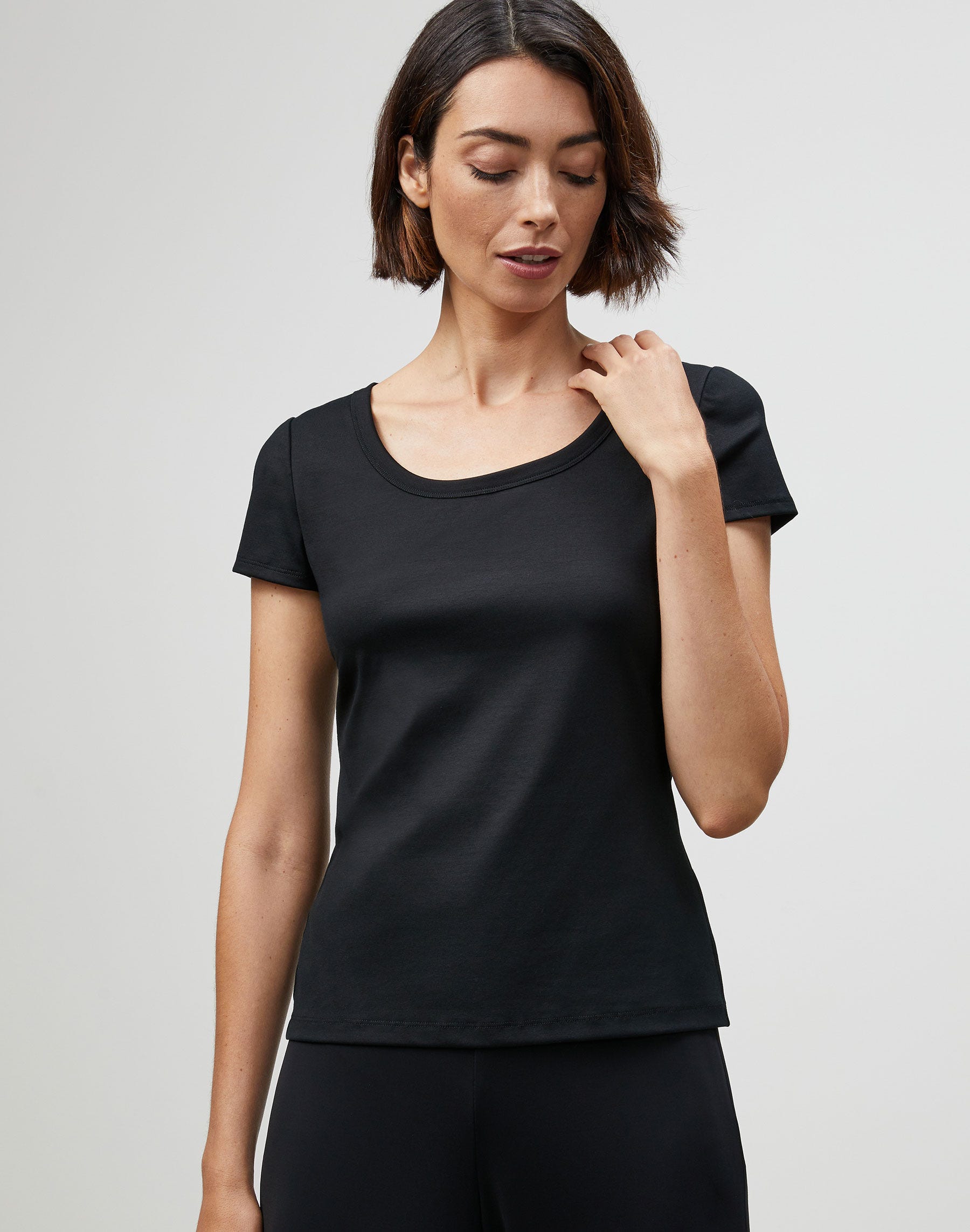 Plus-Size Cotton Rib Scoop Neck T-Shirt