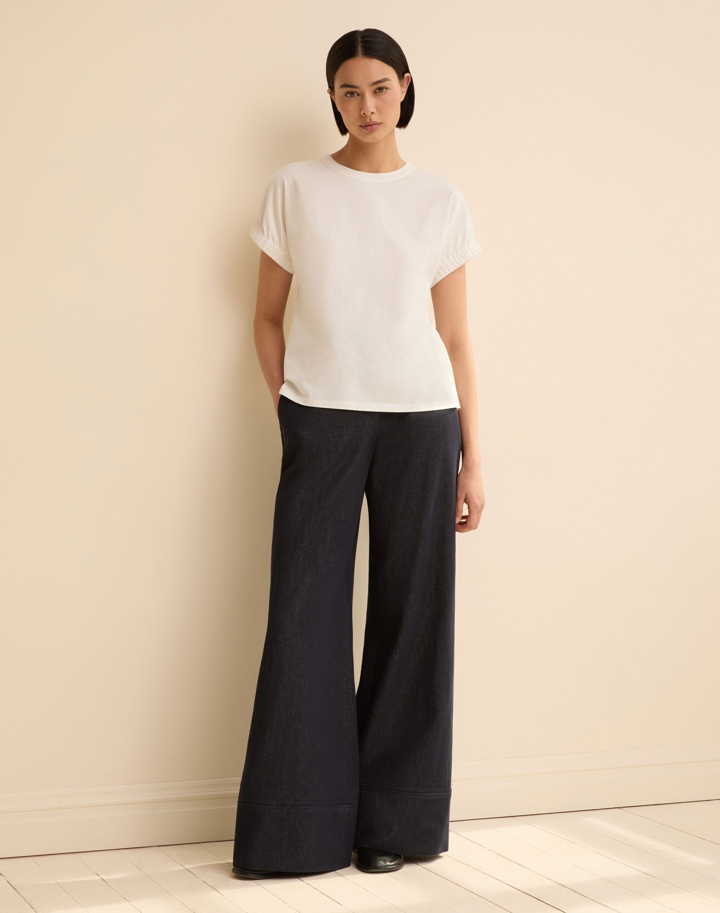 Cotton Jersey Gathered Cuff T-Shirt