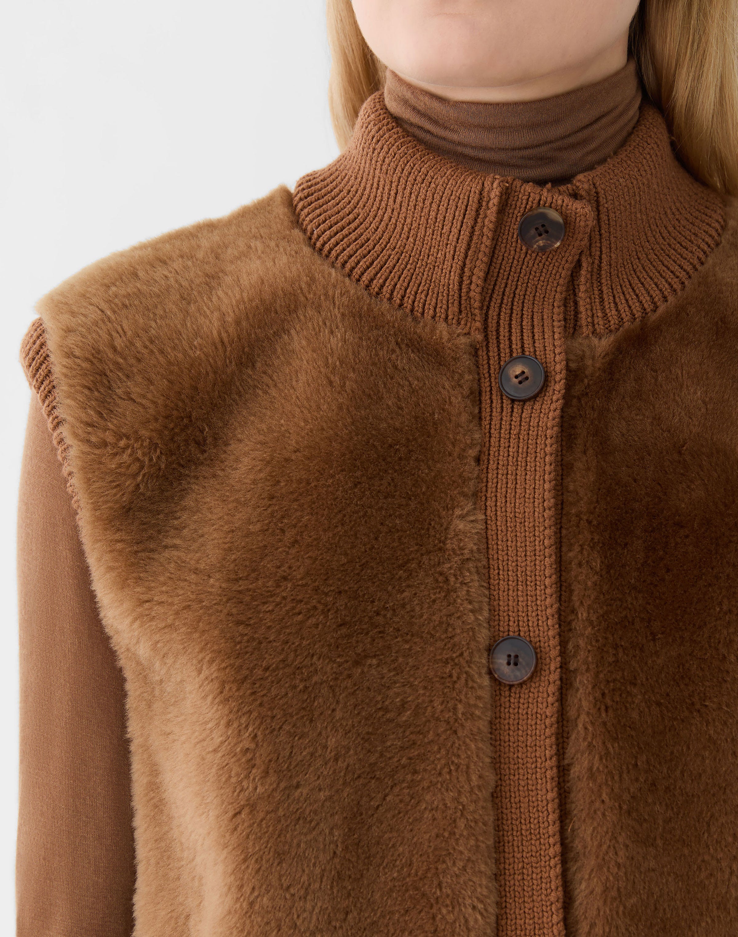 Shearling & Quilted Camel Hair Vest