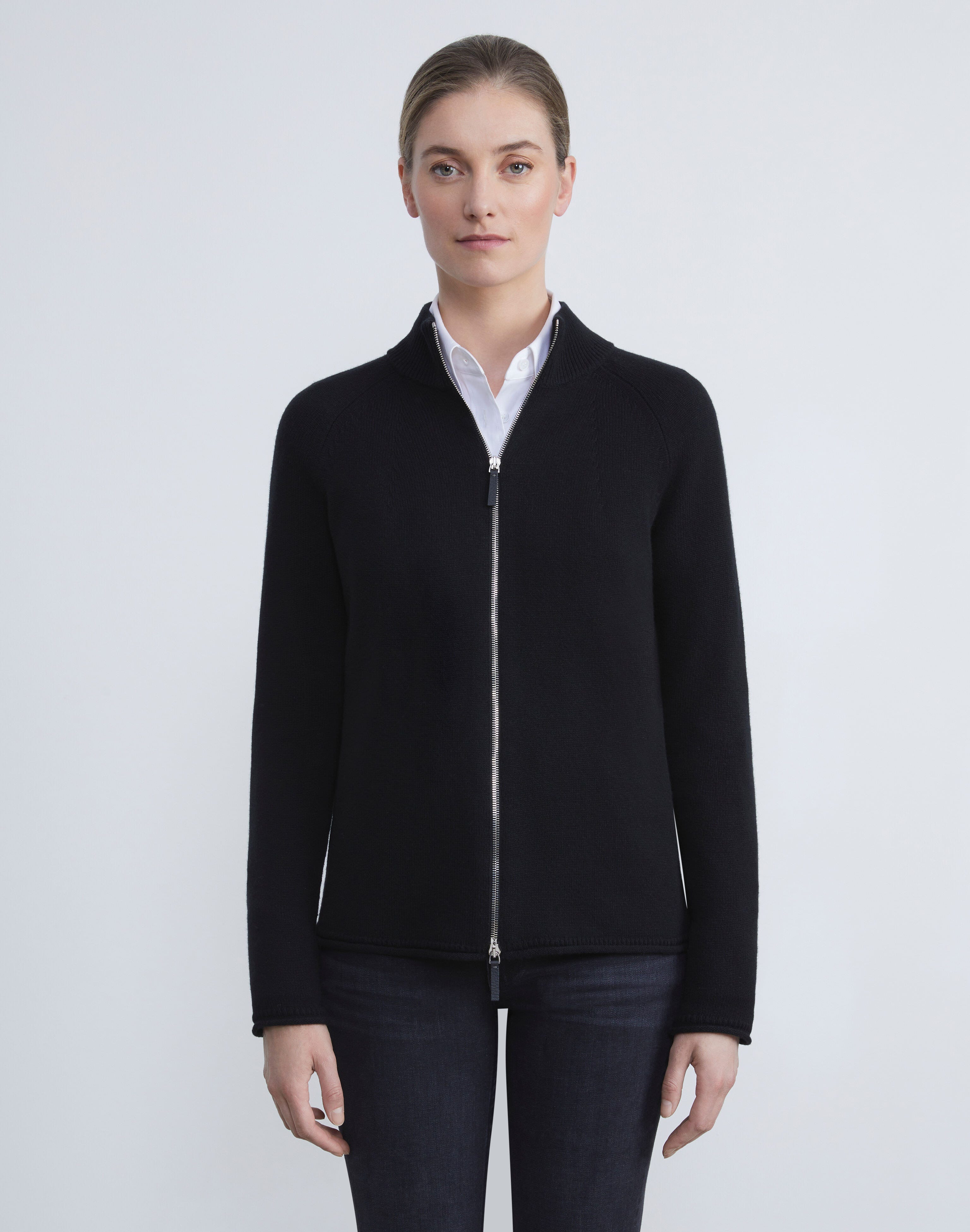 Petite Cashmere Zip Front Cardigan