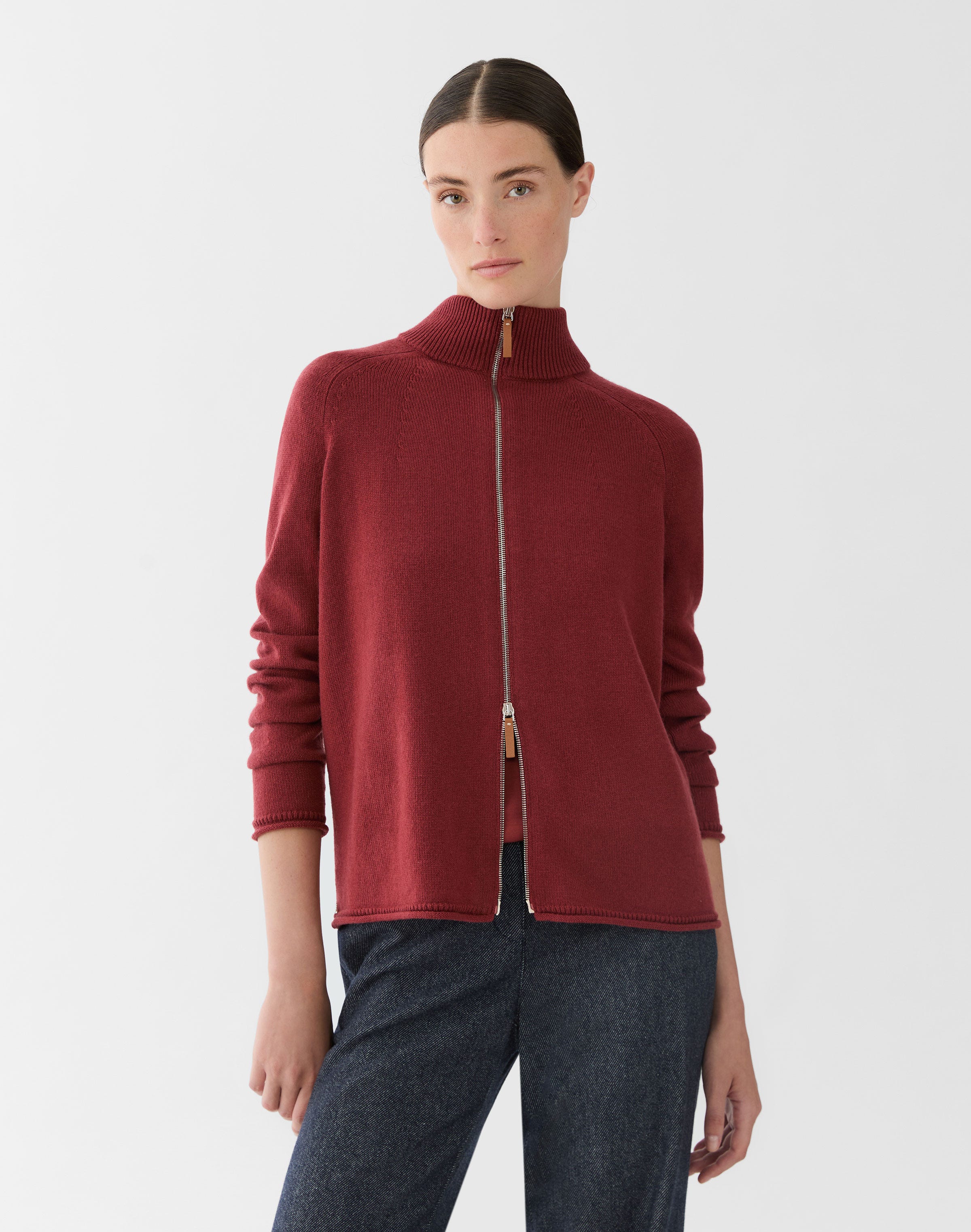 Petite Cashmere Zip Front Cardigan