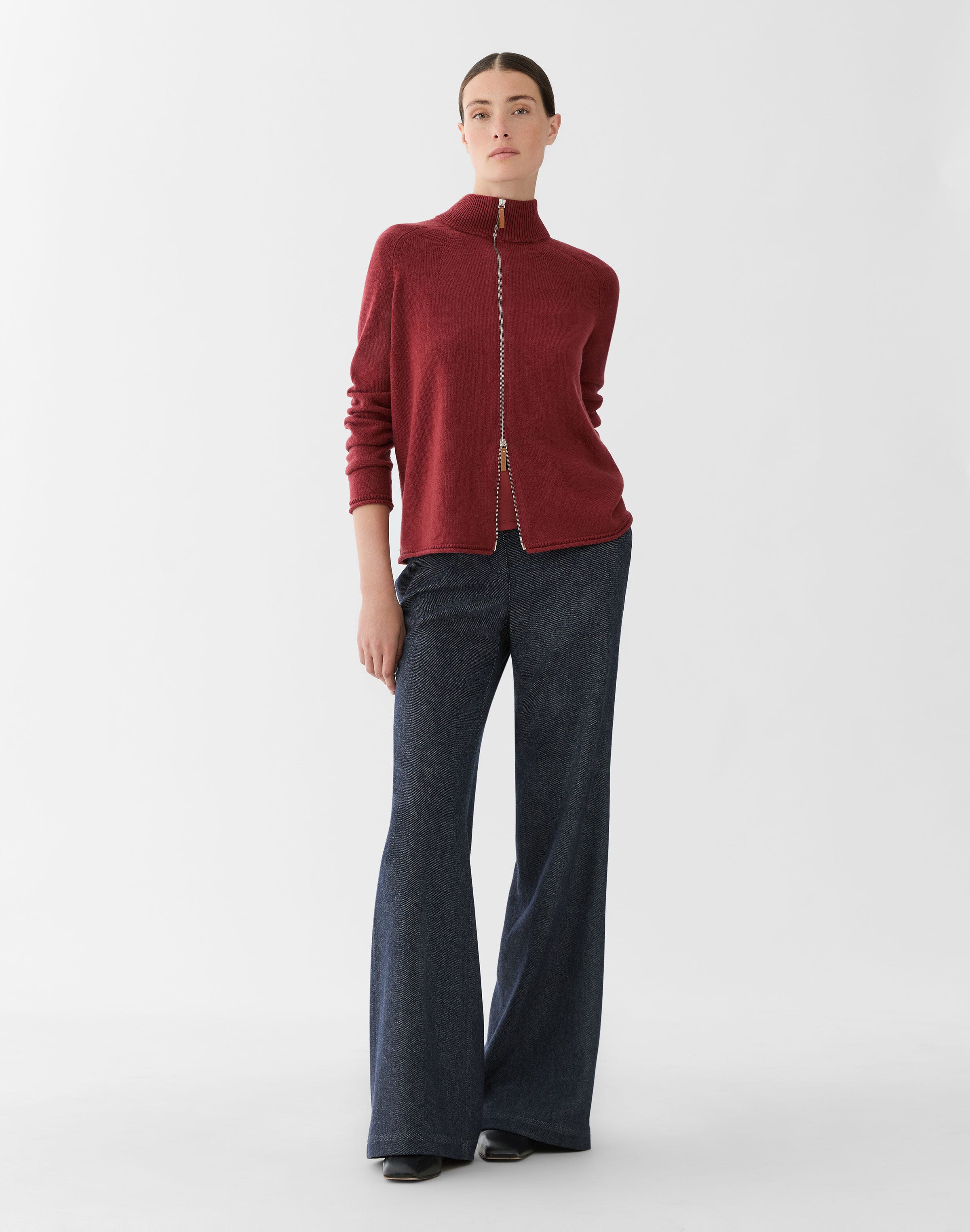 Petite Cashmere Zip Front Cardigan