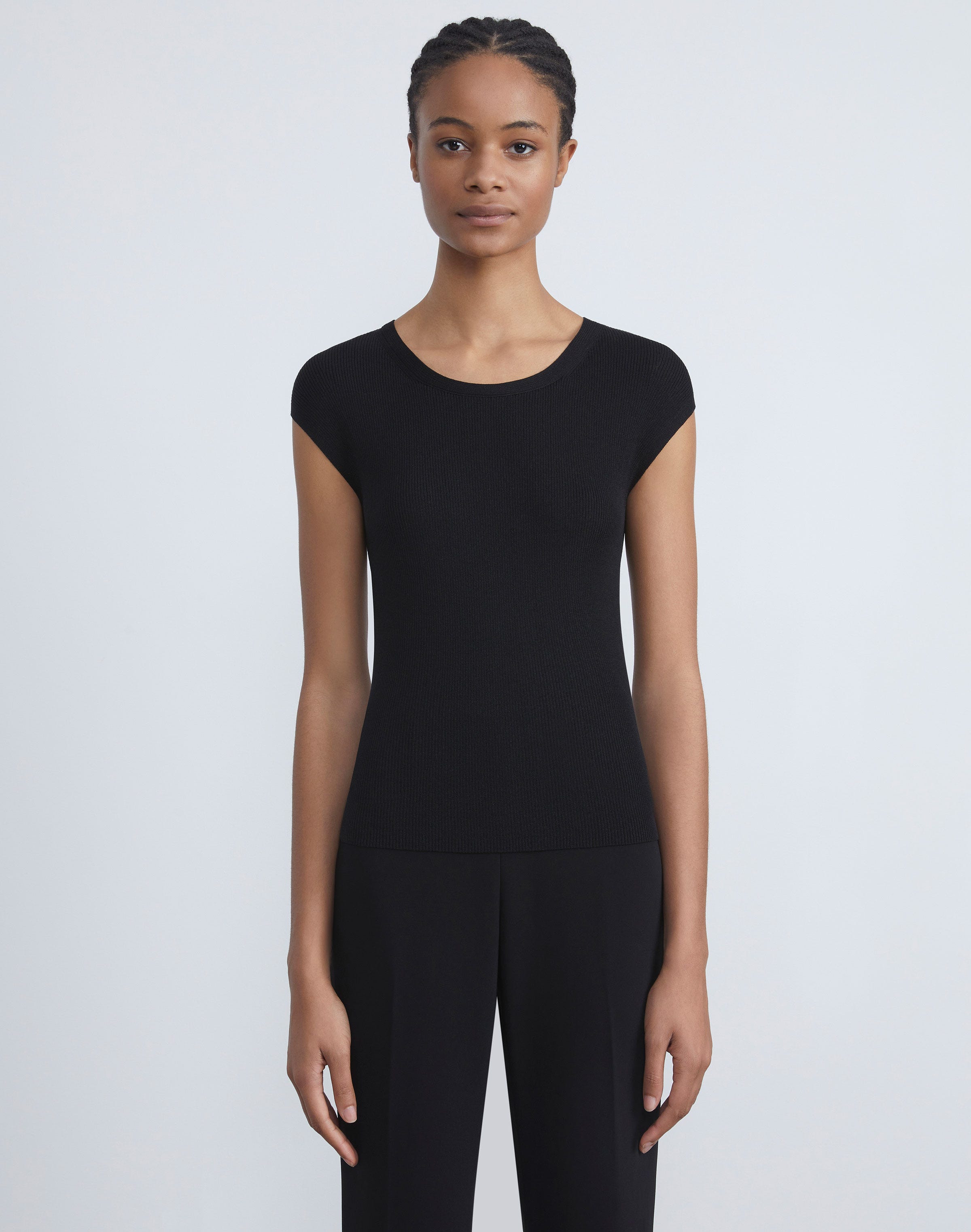 Plus-Size Finespun Voile Ribbed Cap Sleeve Top
