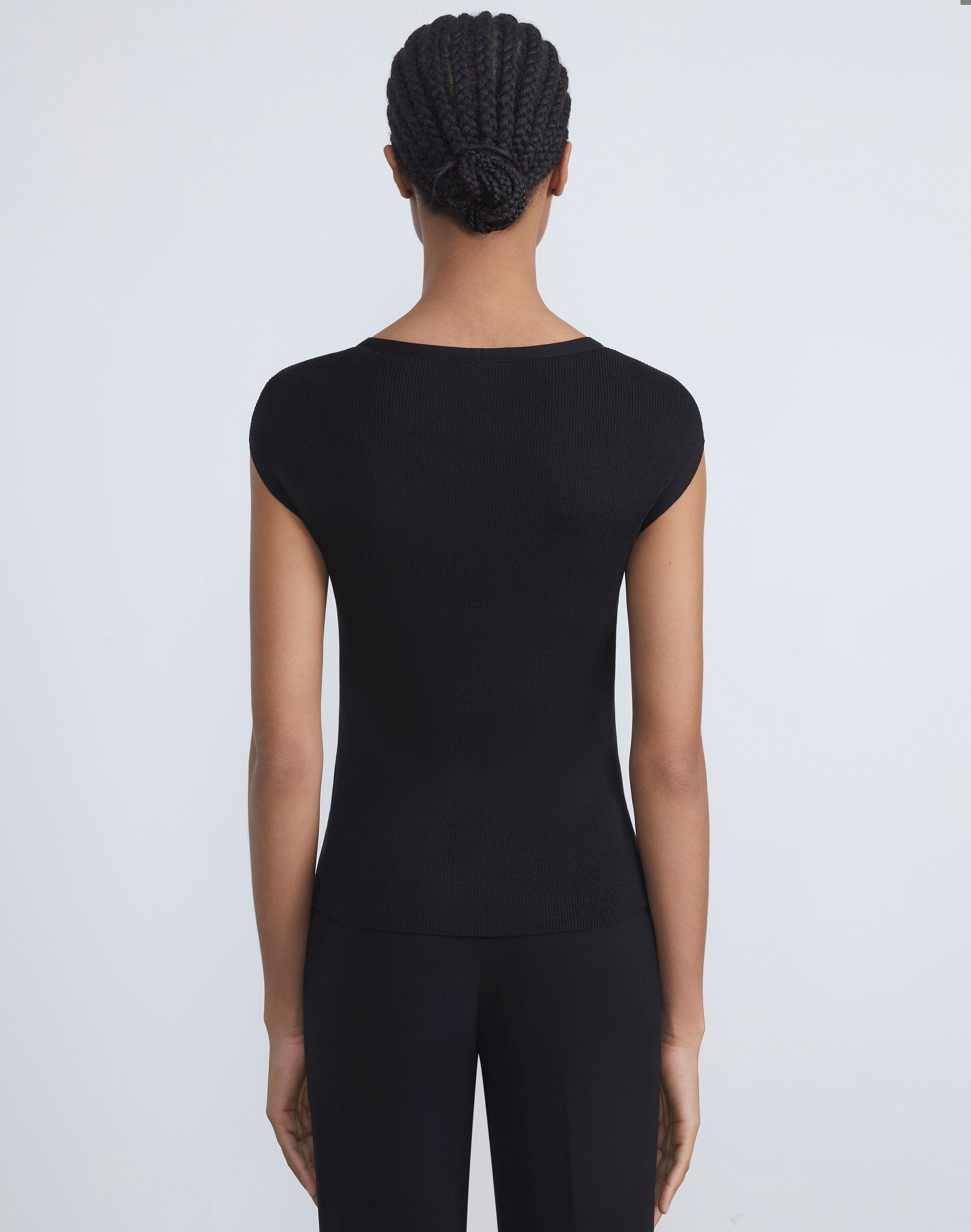 Plus-Size Finespun Voile Ribbed Cap Sleeve Top
